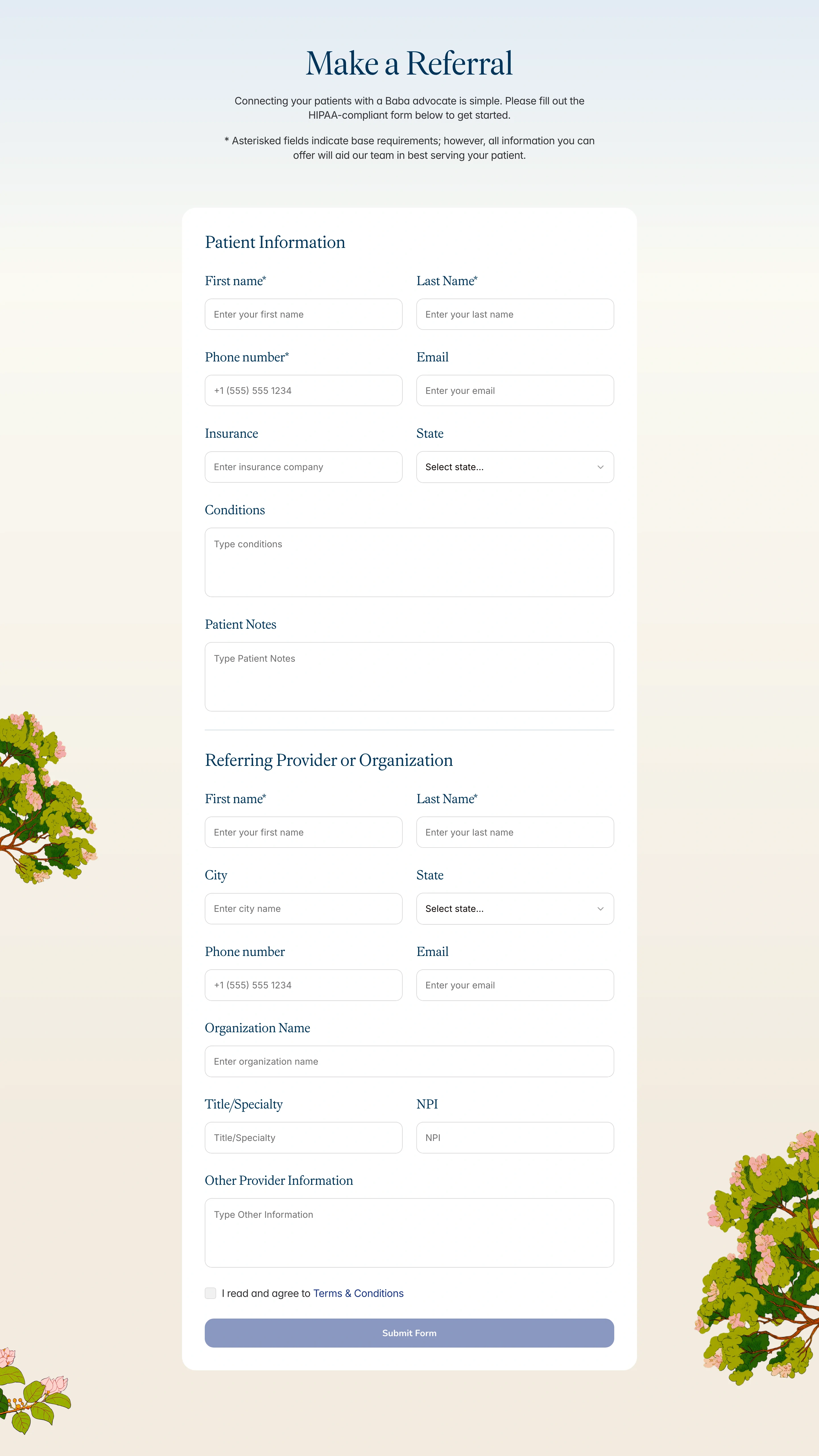 Baba Referral Contact Form Design