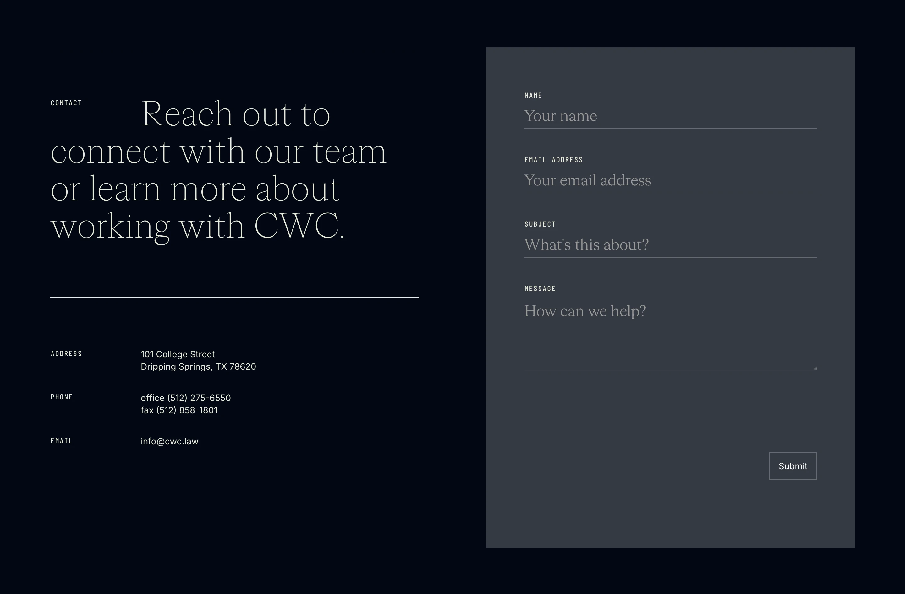 CWC Inquiry Contact Form Design