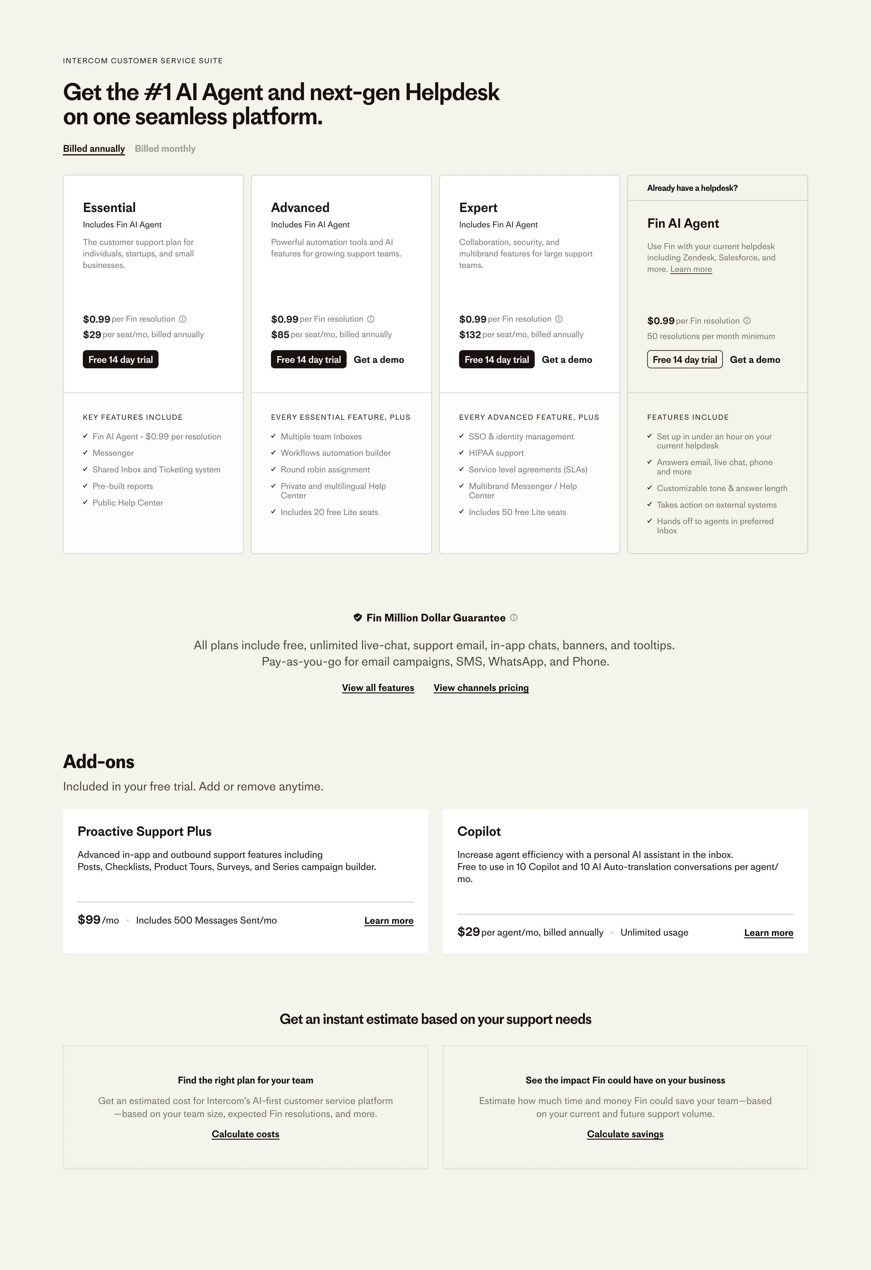 Intercom Pricing Design
