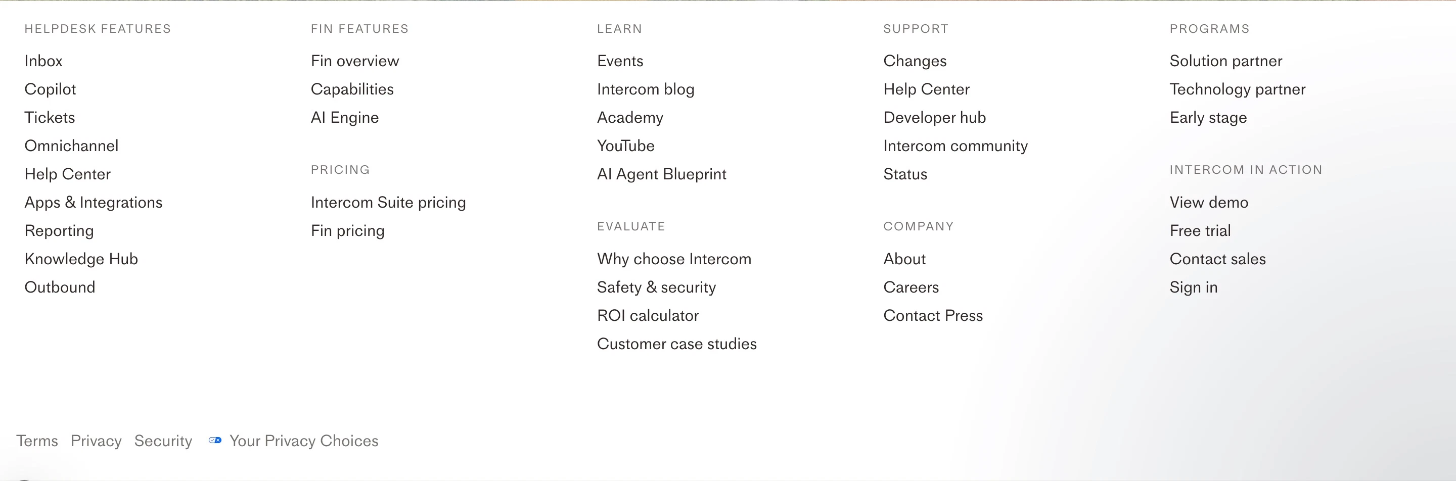 Intercom Home Page Section Footer