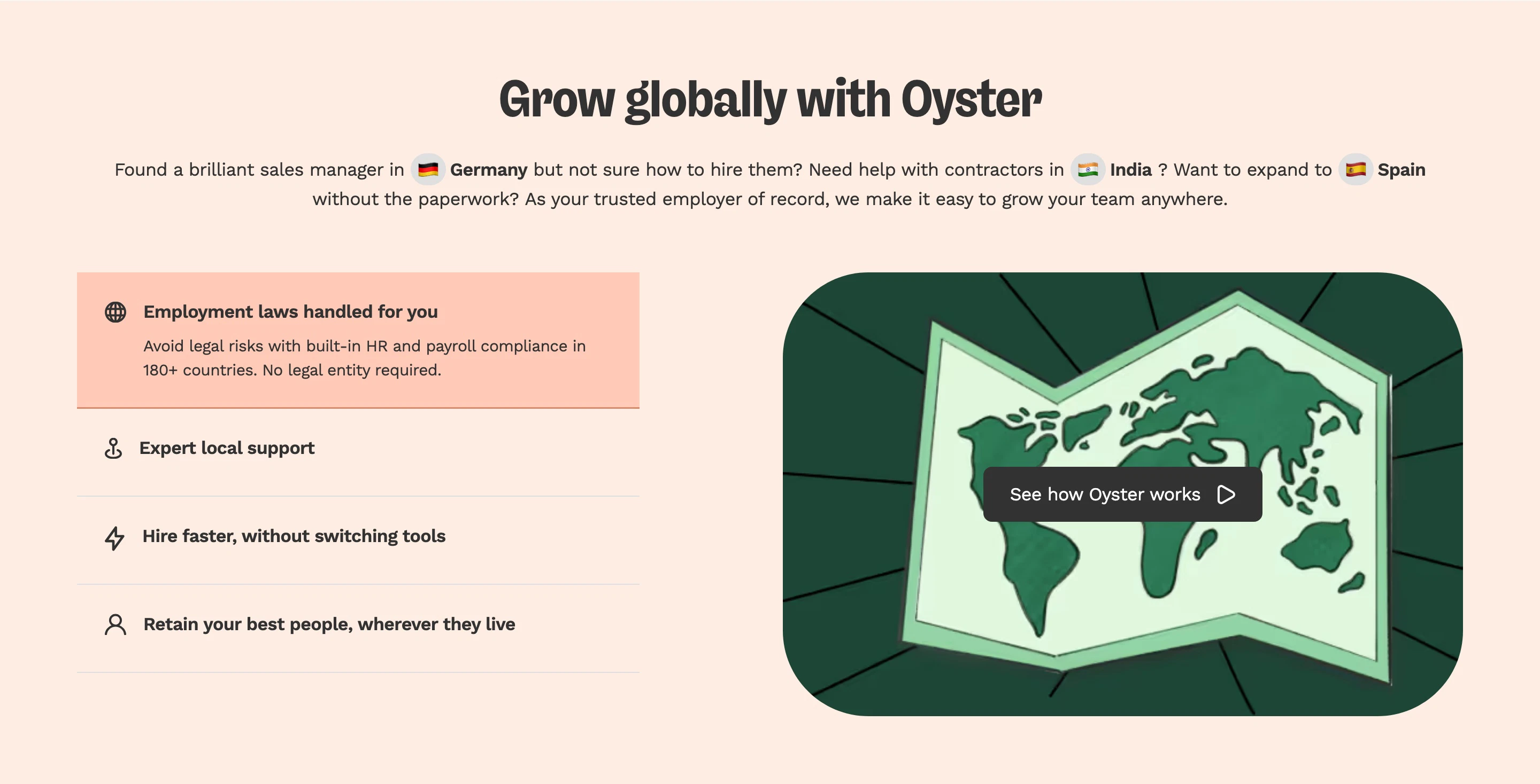 Oyster Homepage Benefits Section