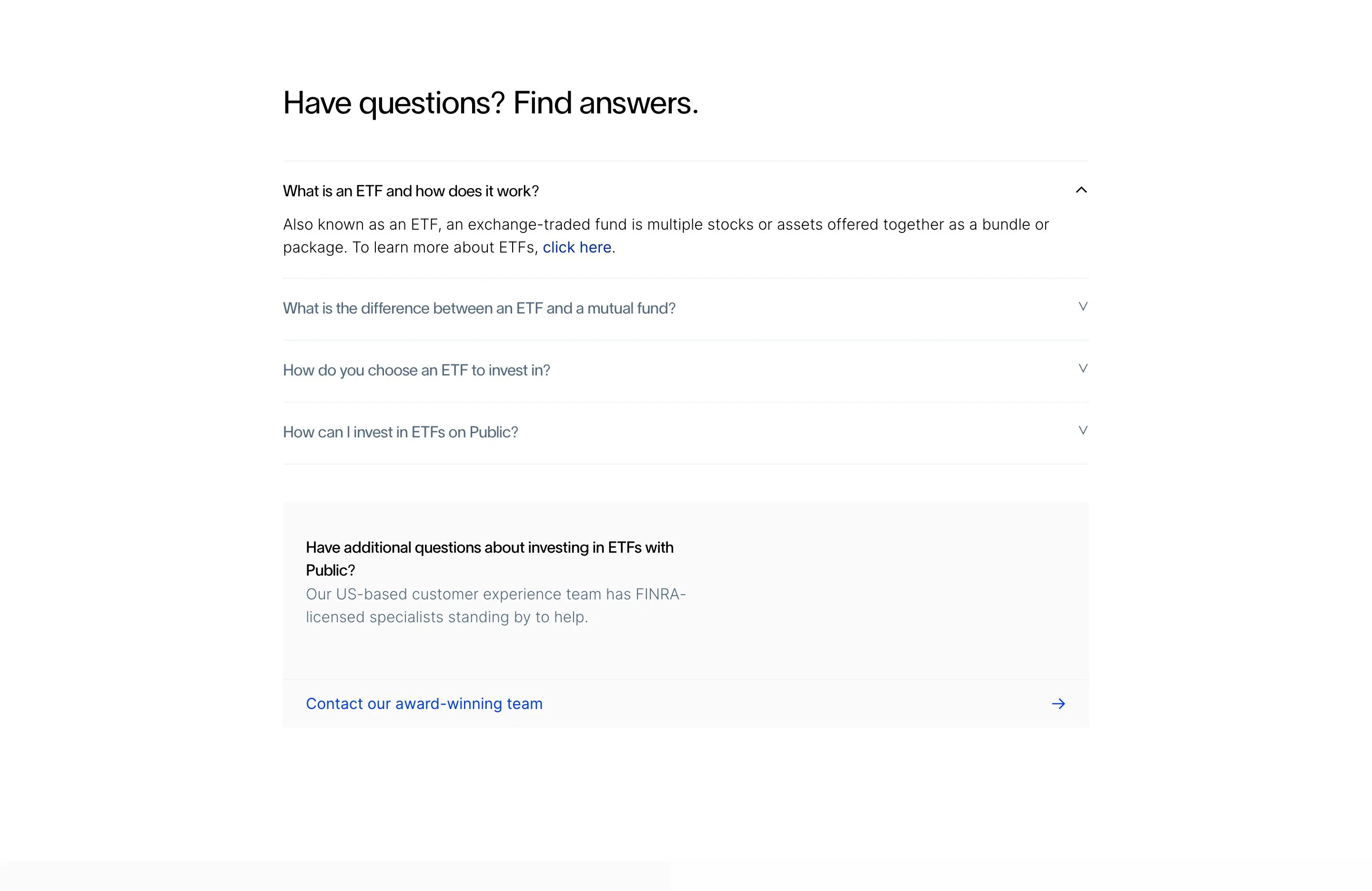 Public Invest Page Section FAQ