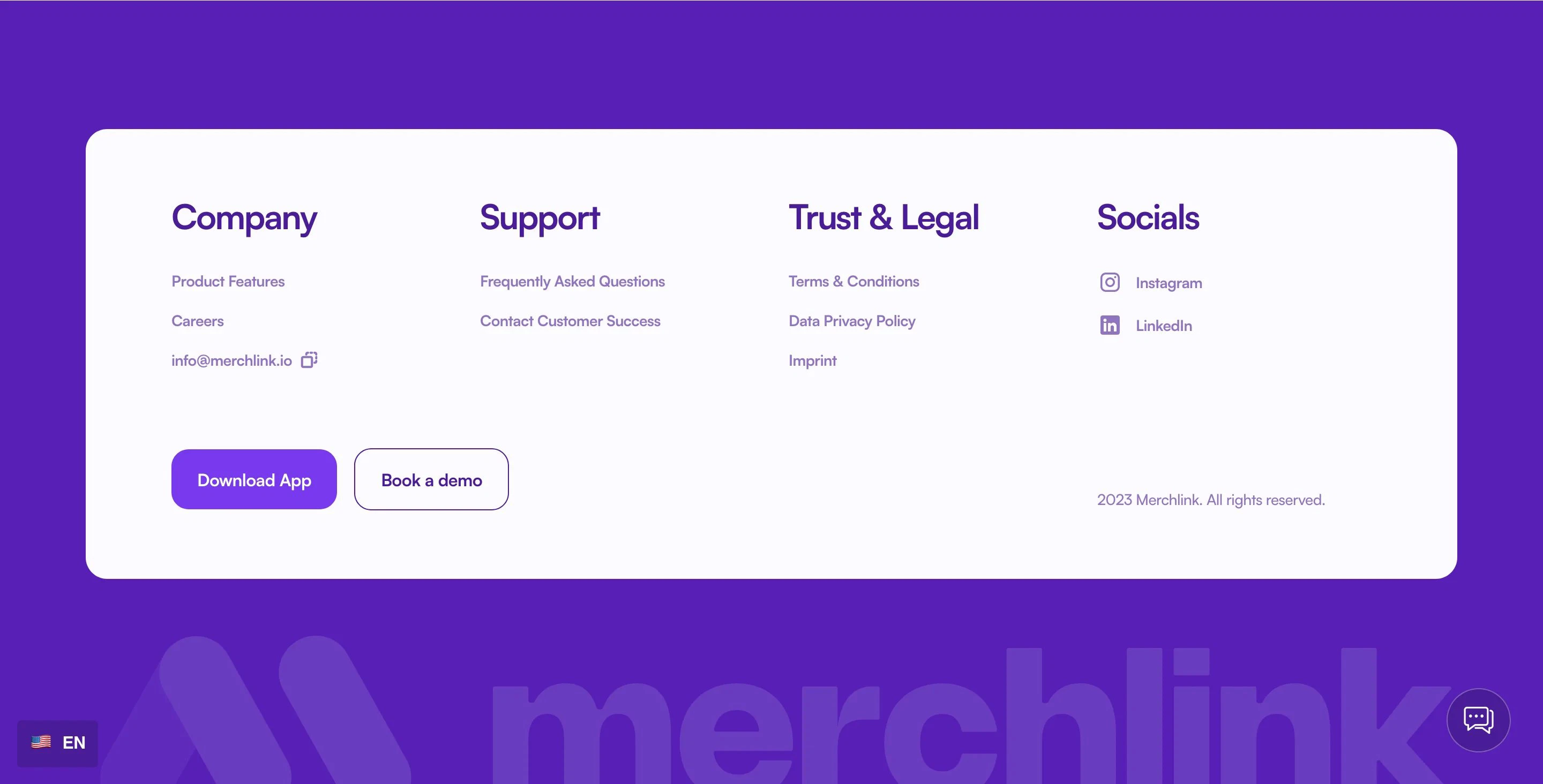 Merchlink Home Page Section Footer