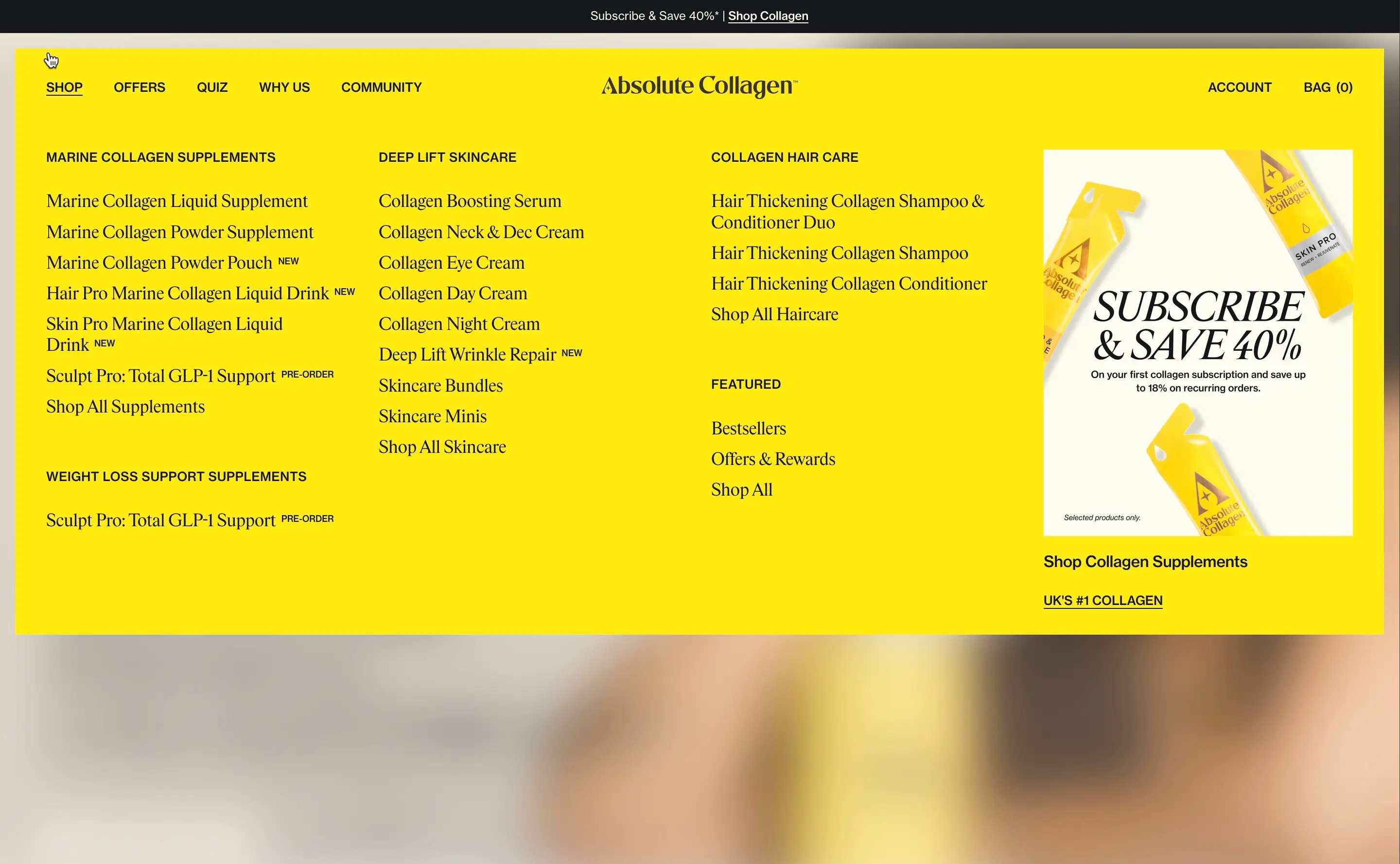 Absolute Collagen Product Mega Menu Design