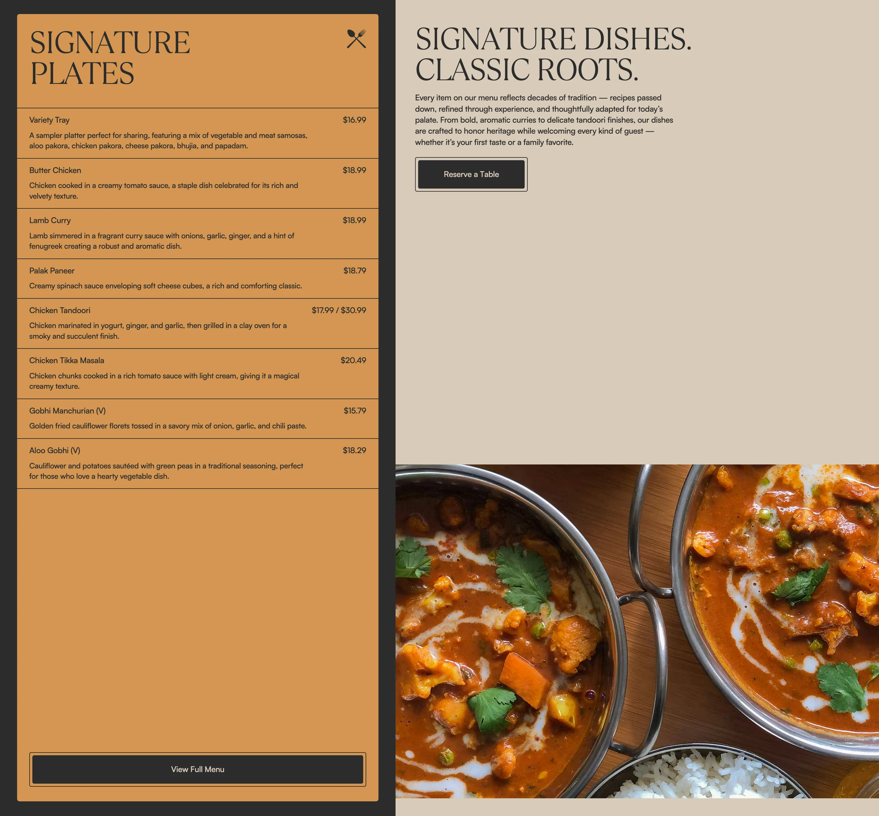 Amrit Palace Menu Pricing Design