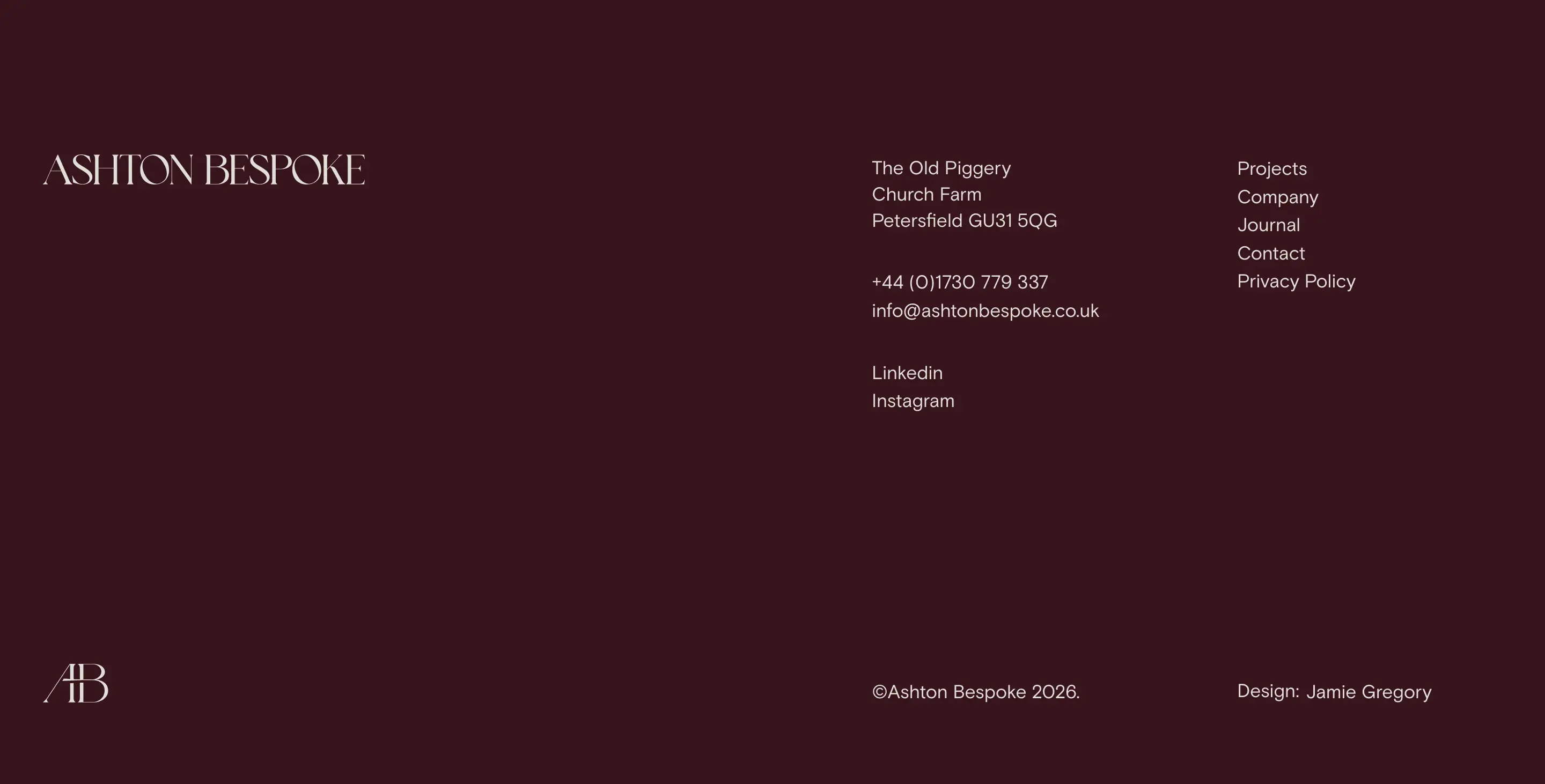 Ashton Bespoke Company Footer Design