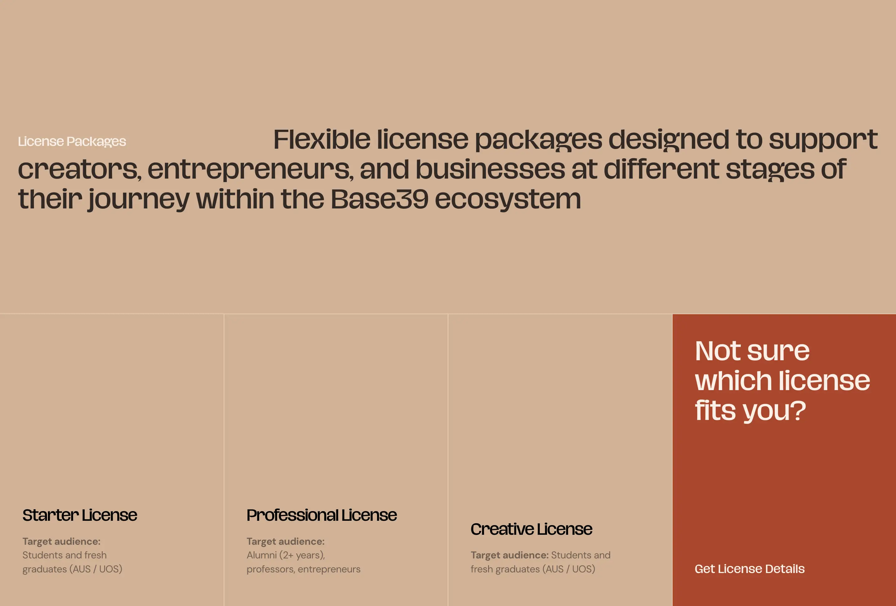 Base39 License Pricing Design