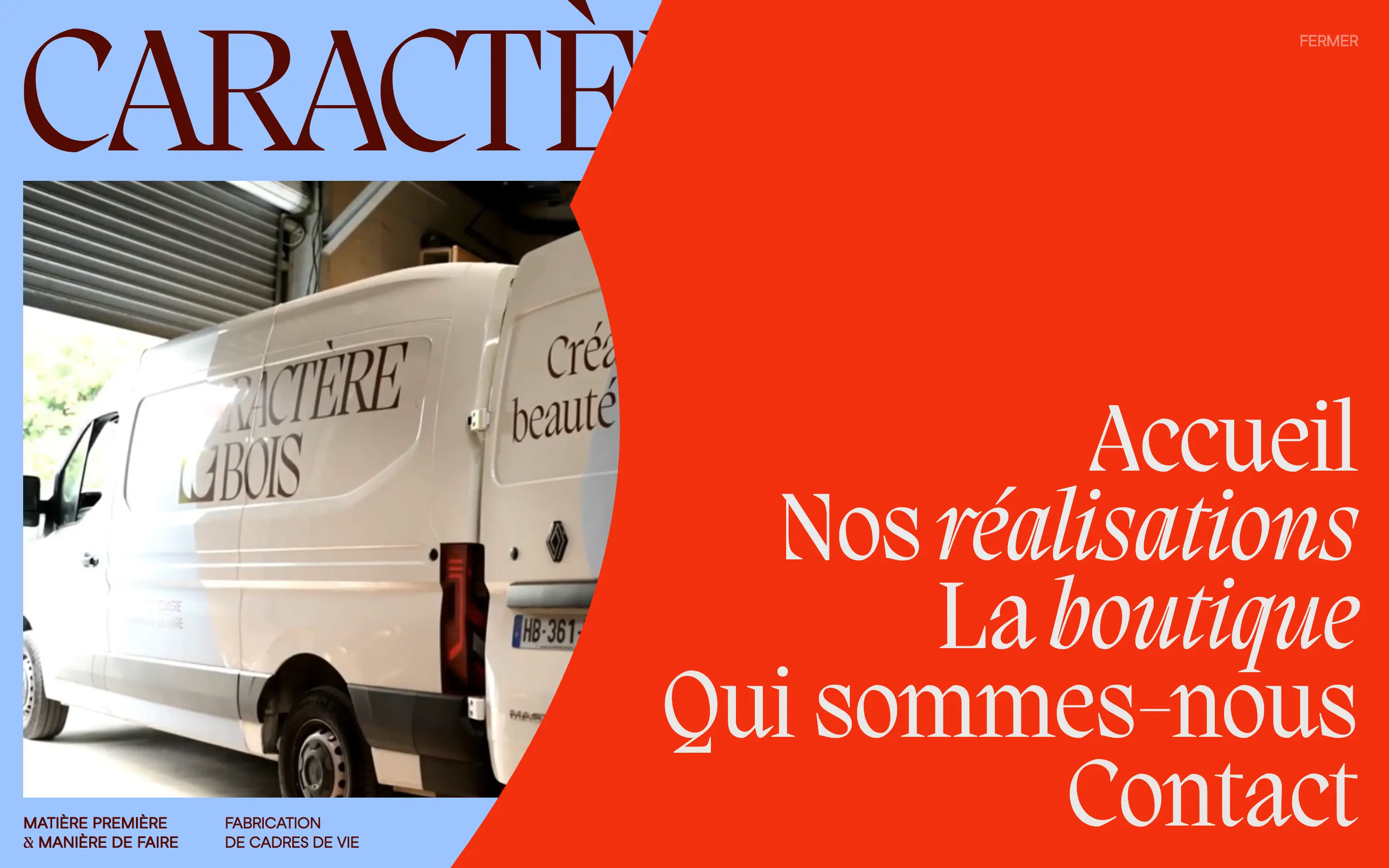 Caractere Bois Navigation Menu Overlay Design