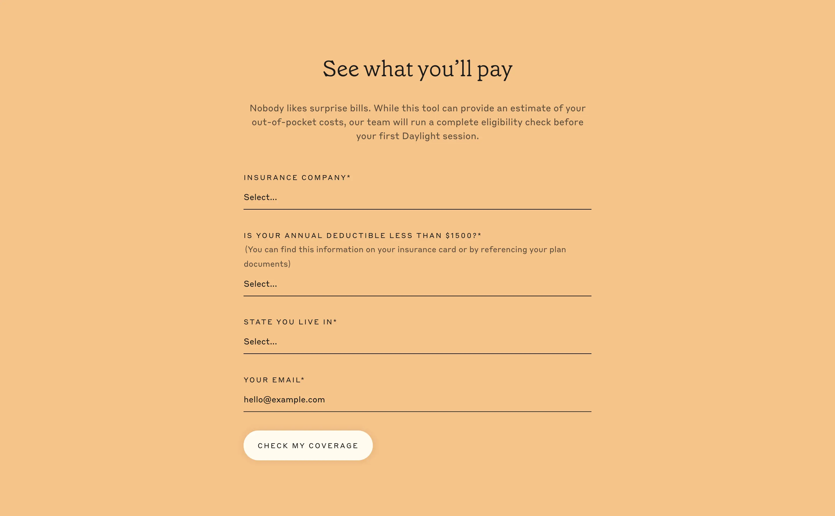 Daylight Cost Estimate Contact Form Design