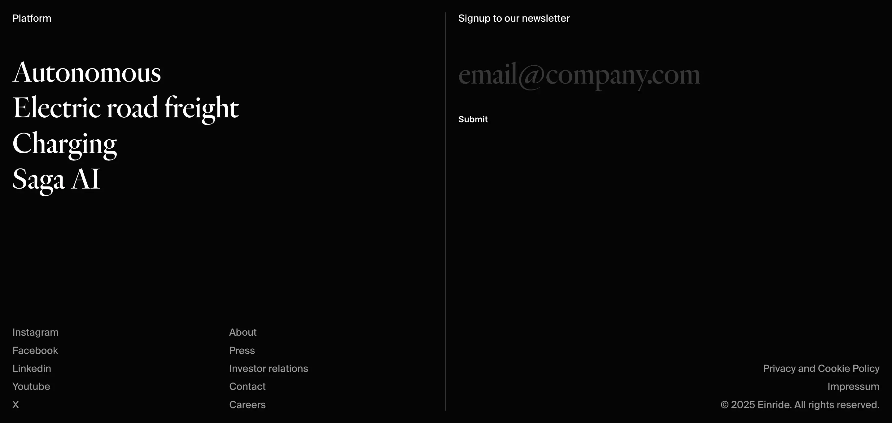 Einride Company Navigation Footer Design