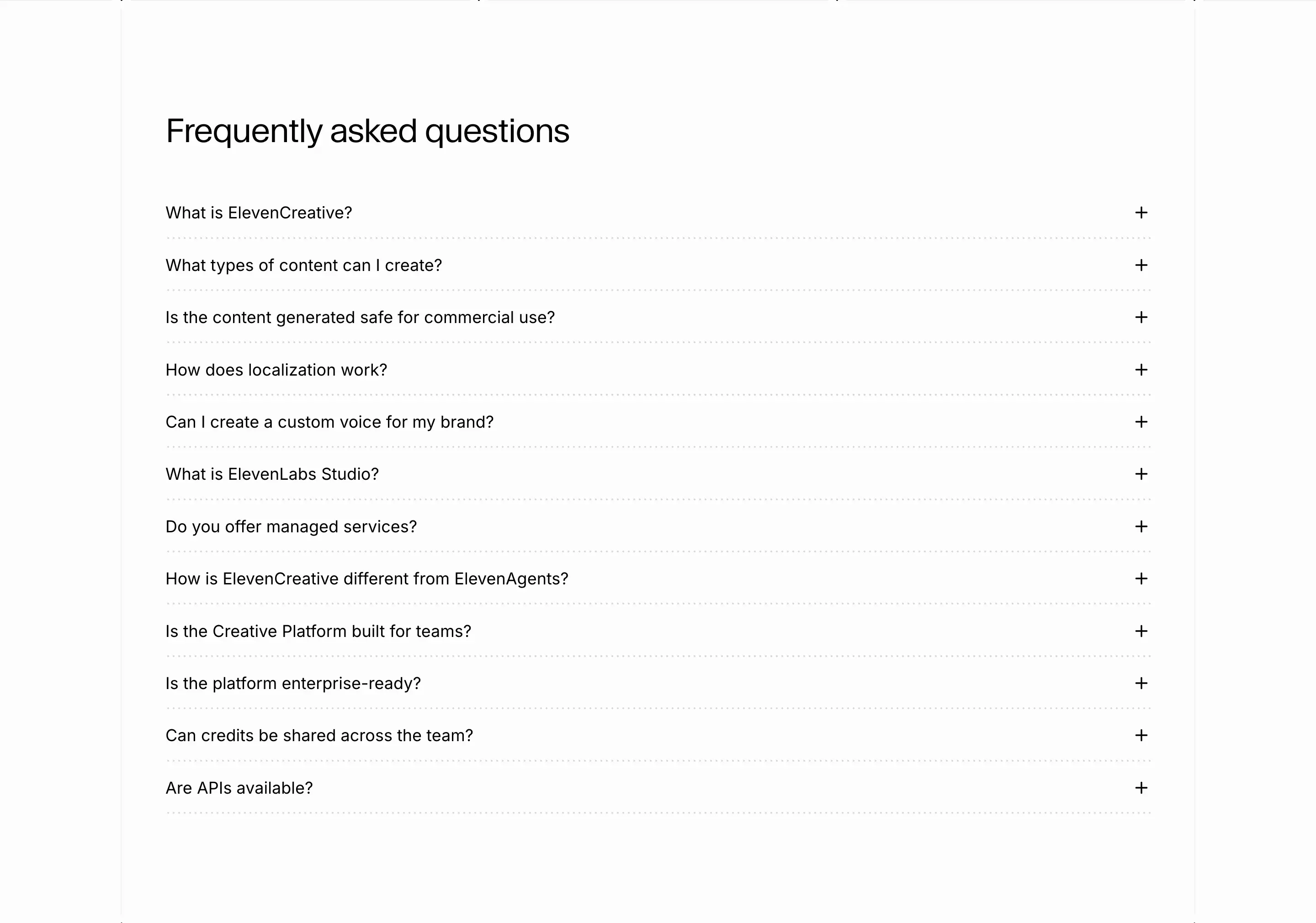ElevenLabs Product FAQ Design