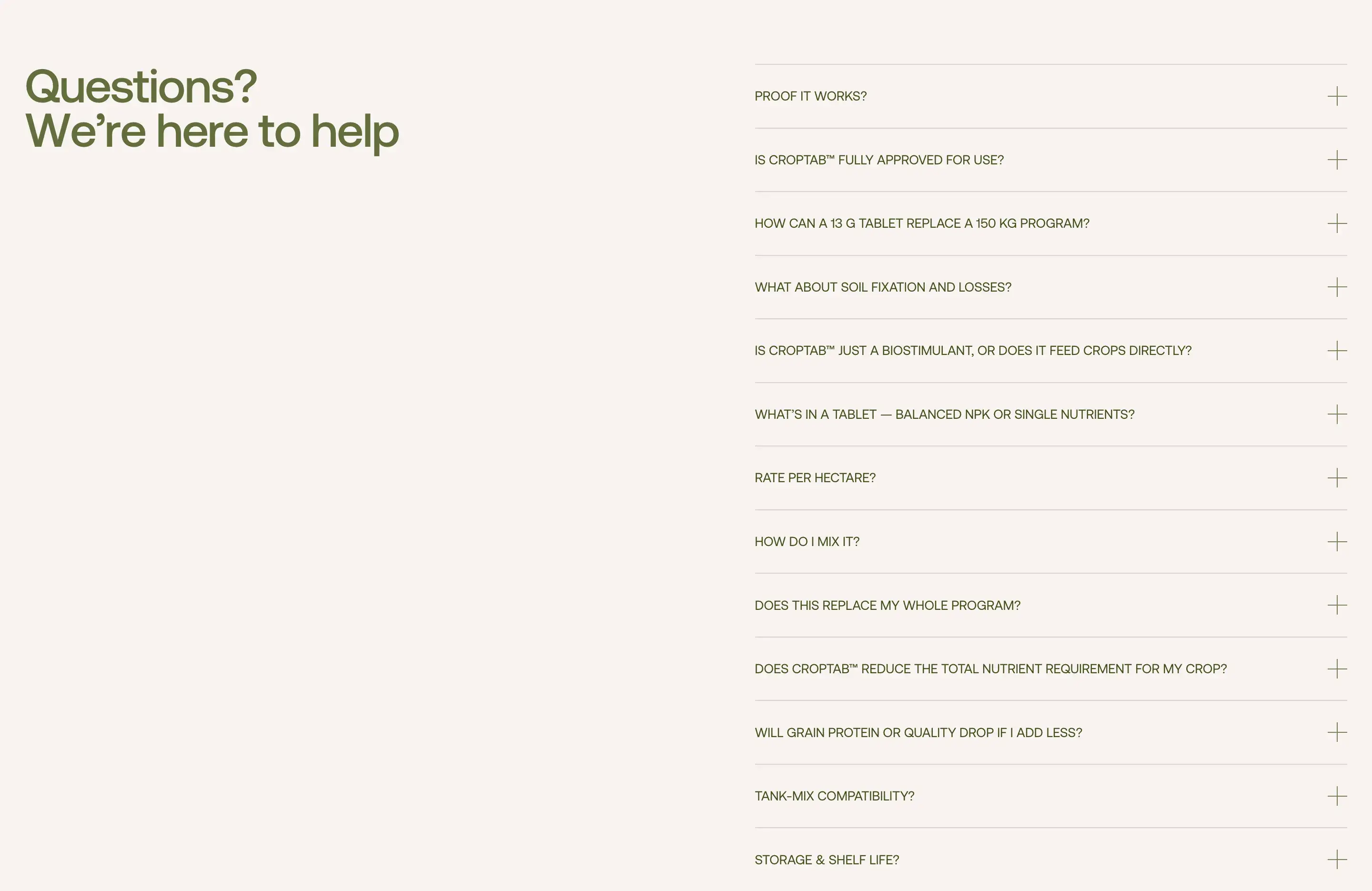 Farm Minerals Product Info FAQ Design