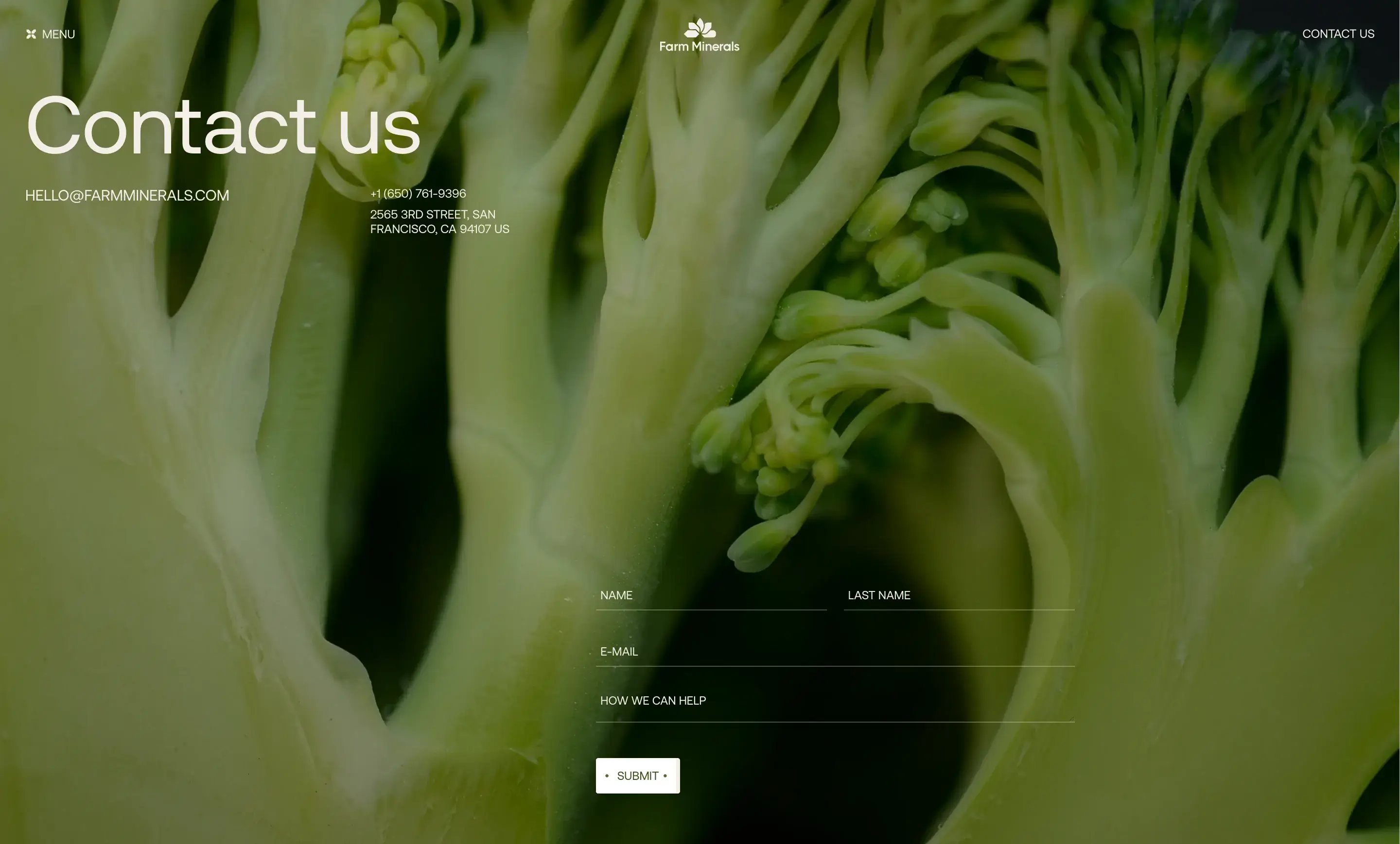 Farm Minerals Support Contact Form Design