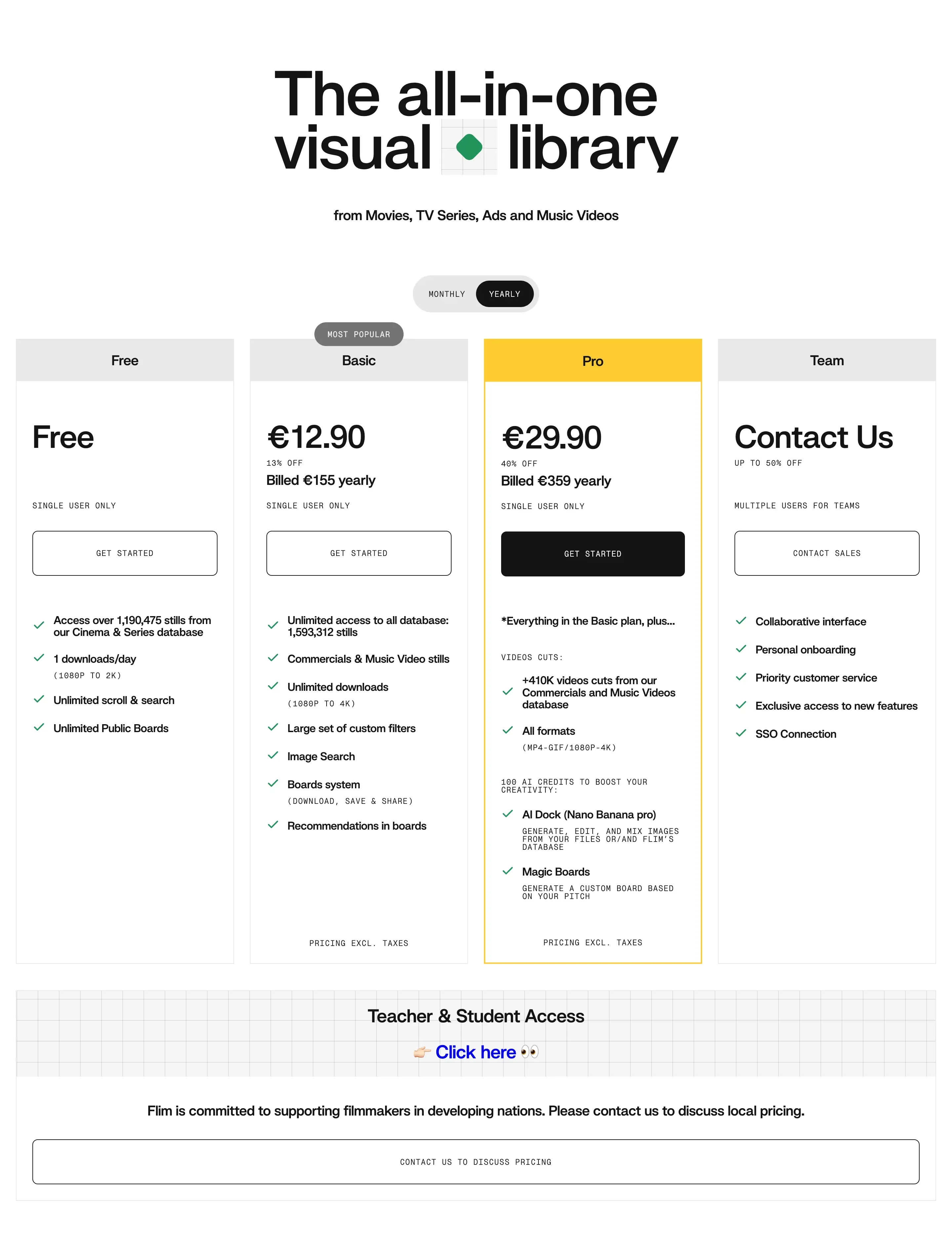 Film Subscription Plans Pricing Table Design