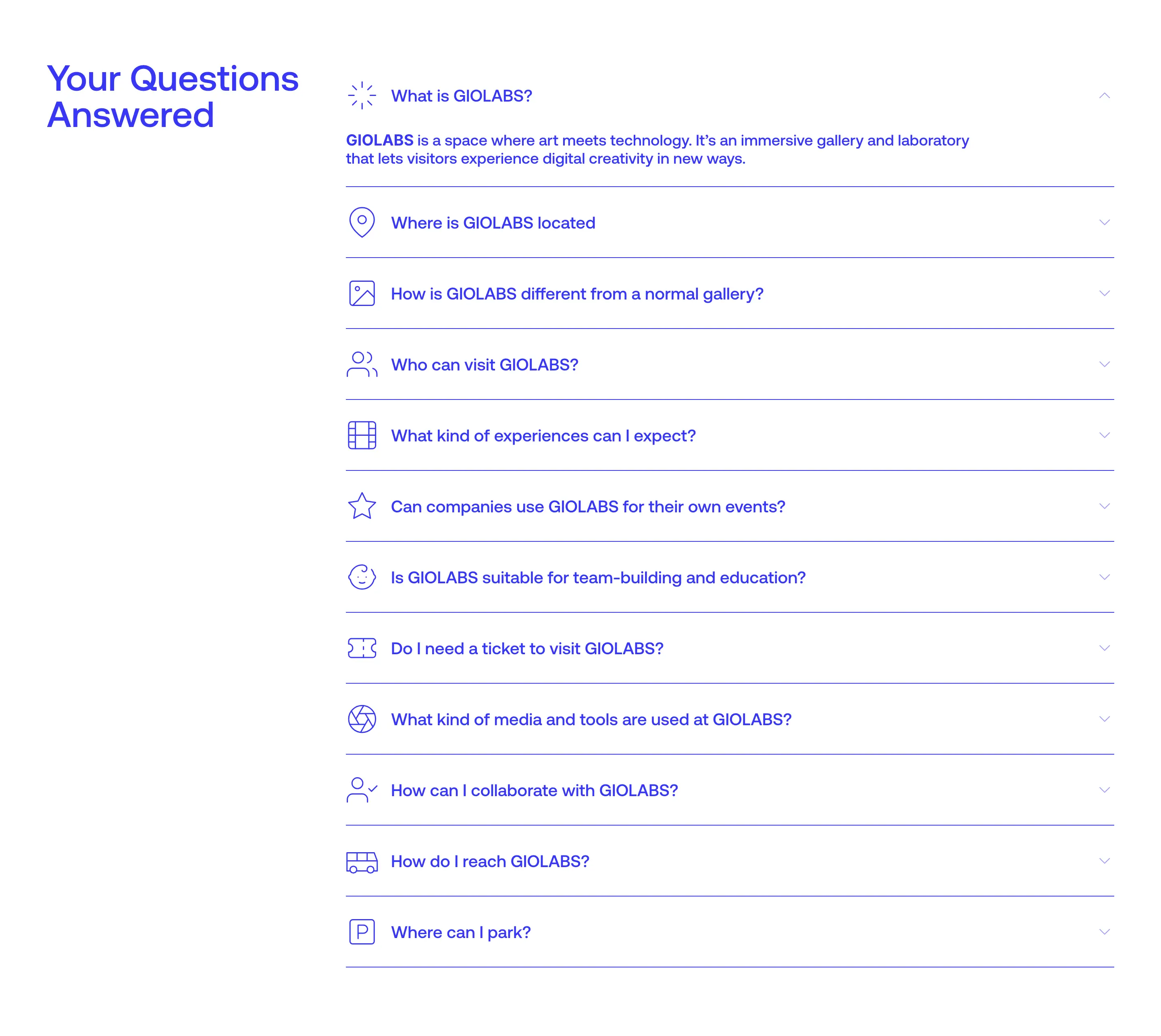 Giolabs Visitor FAQ Accordion Design