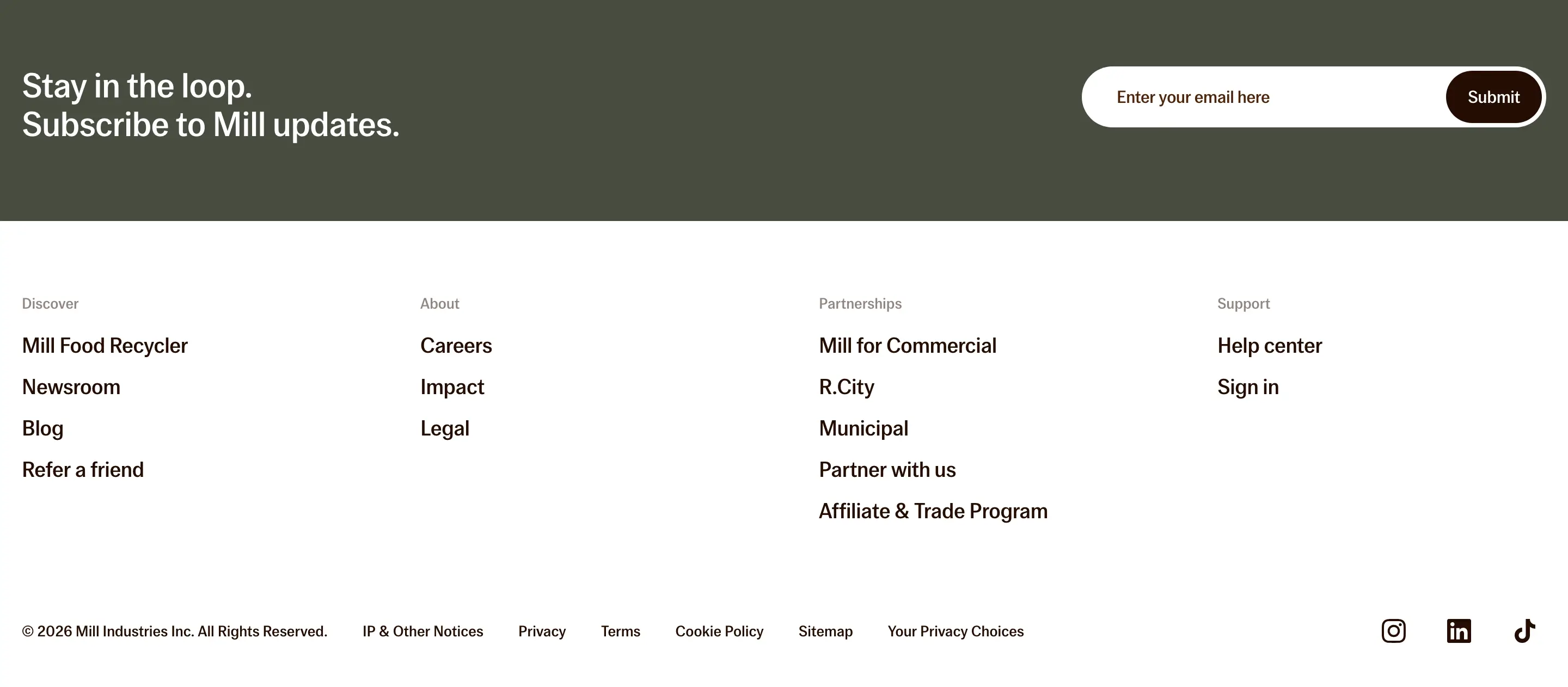 Mill Newsletter Subscription Footer CTA Design