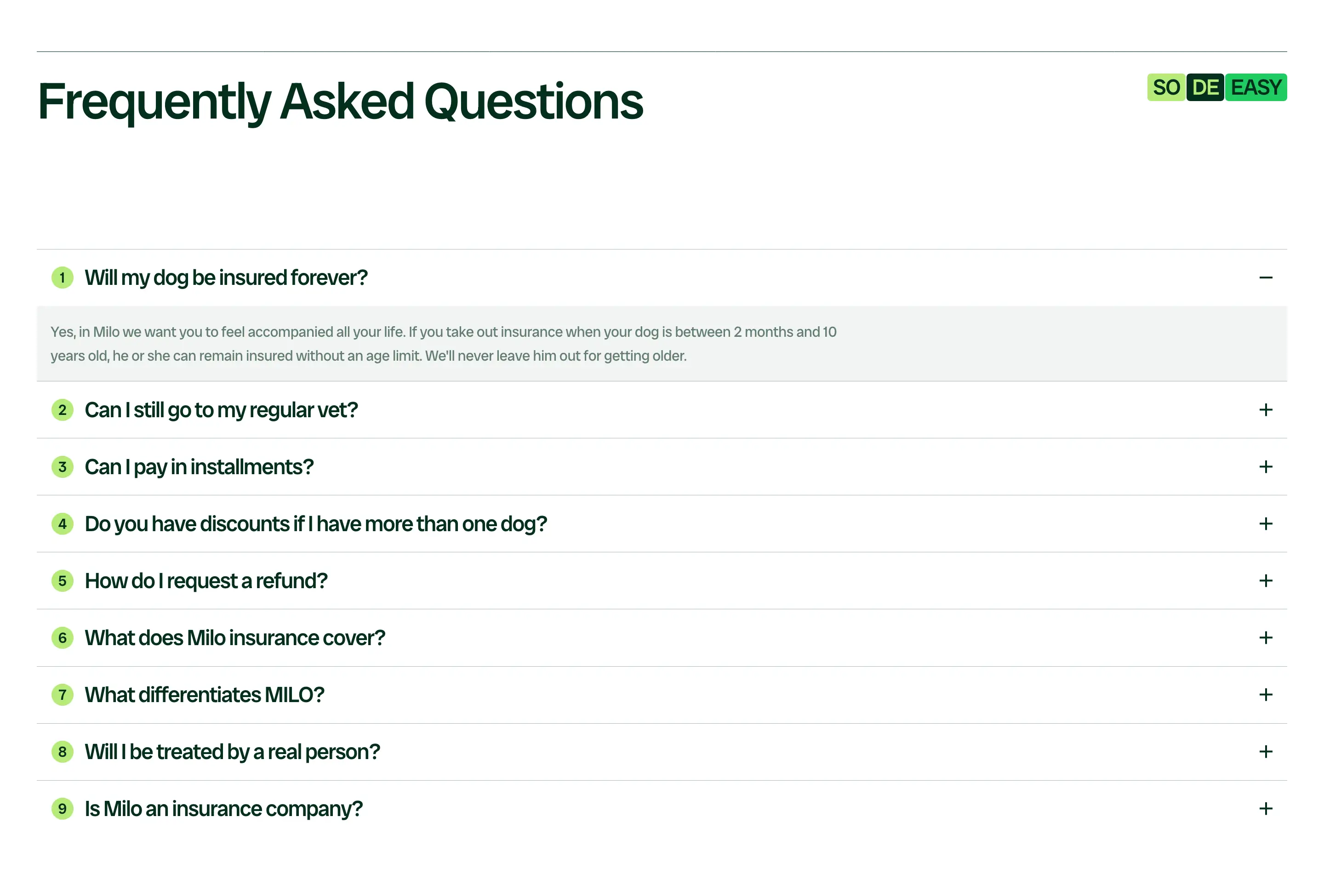 Milo Common Queries Accordion List Design