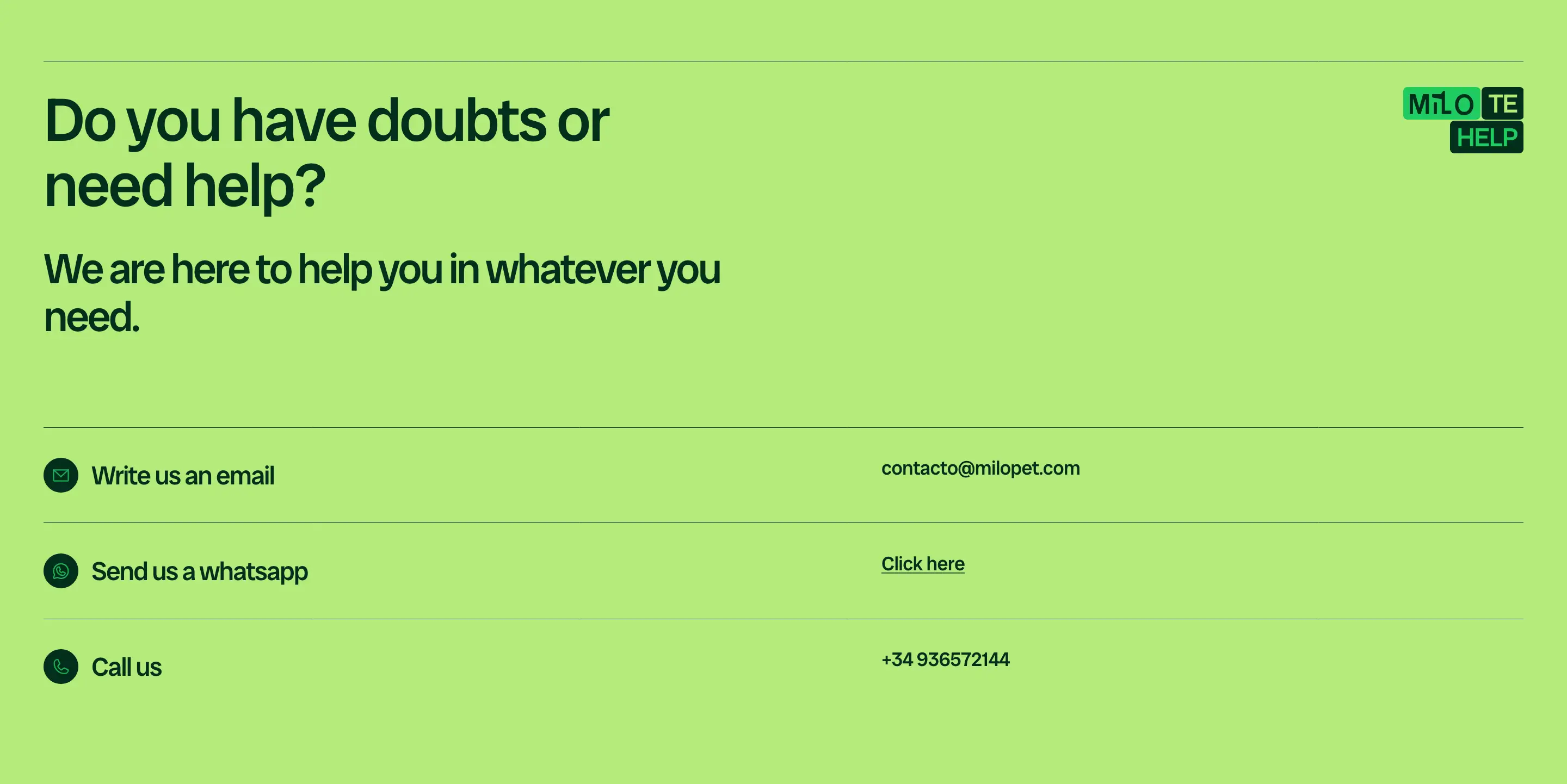 Milo Support Inquiry Contact Info Design