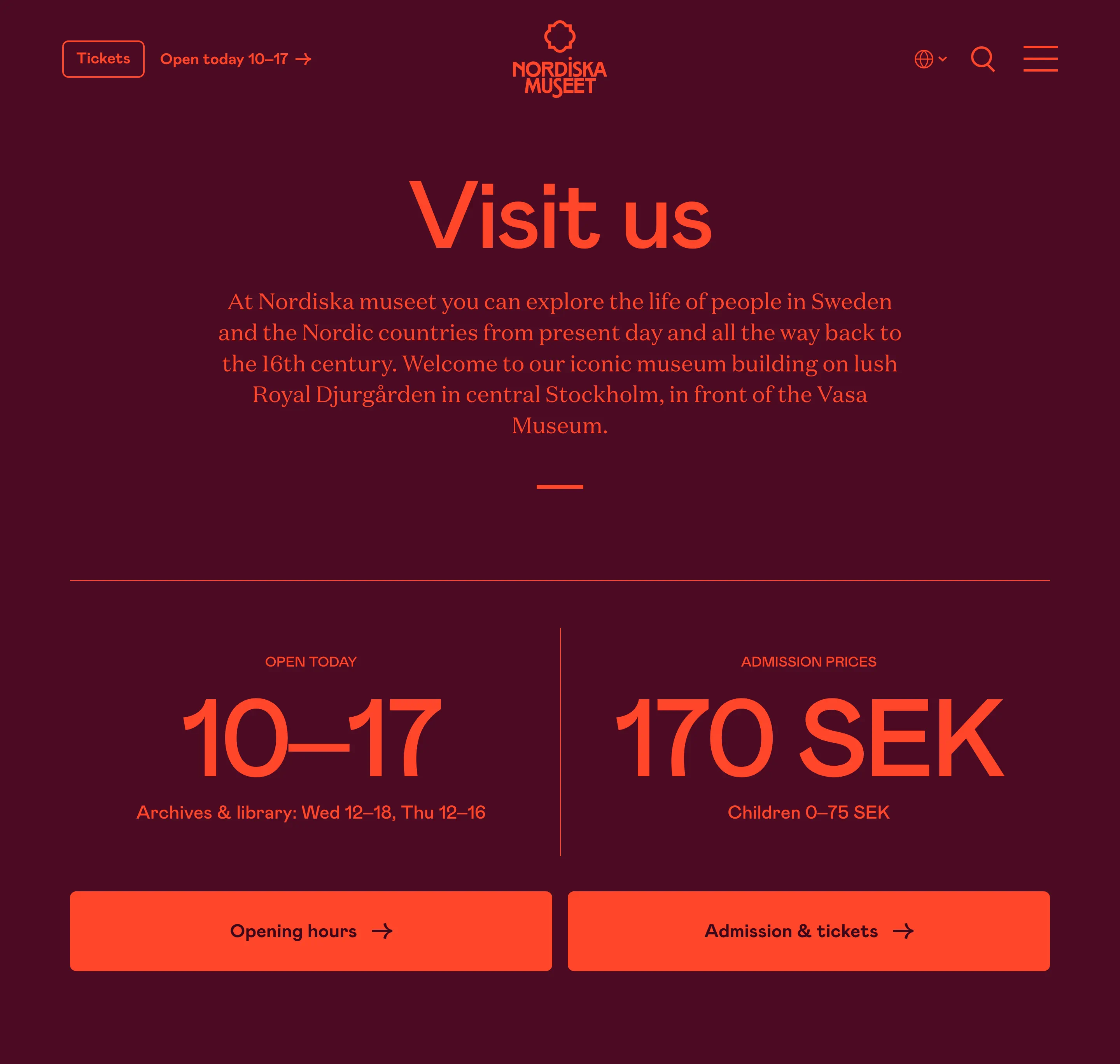 Nordiska Museet Visitor Hero Design