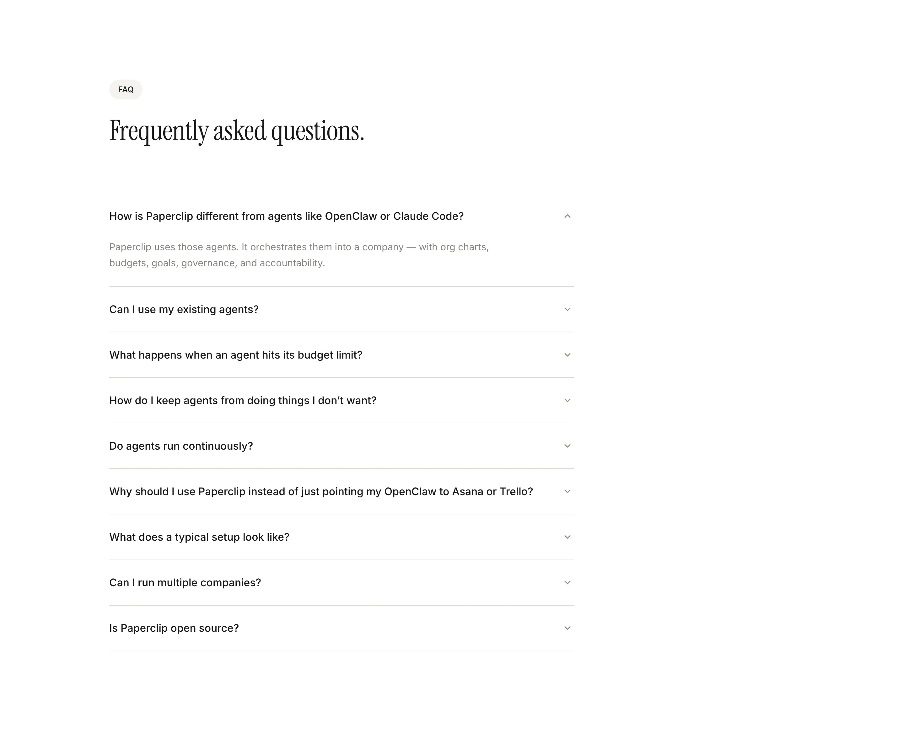 Paperclip Support Accordion FAQ Design