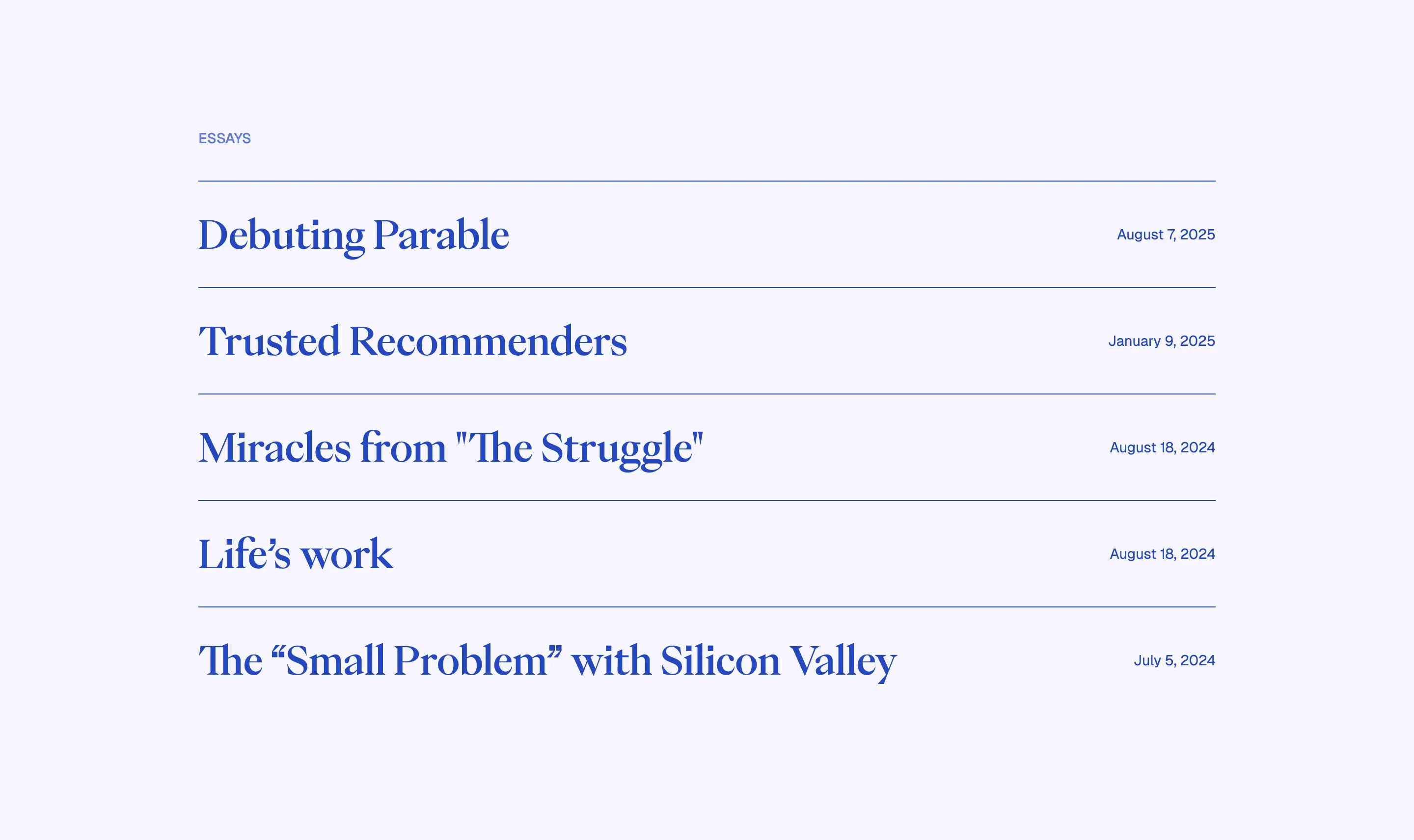Parable Essays Blog List Design