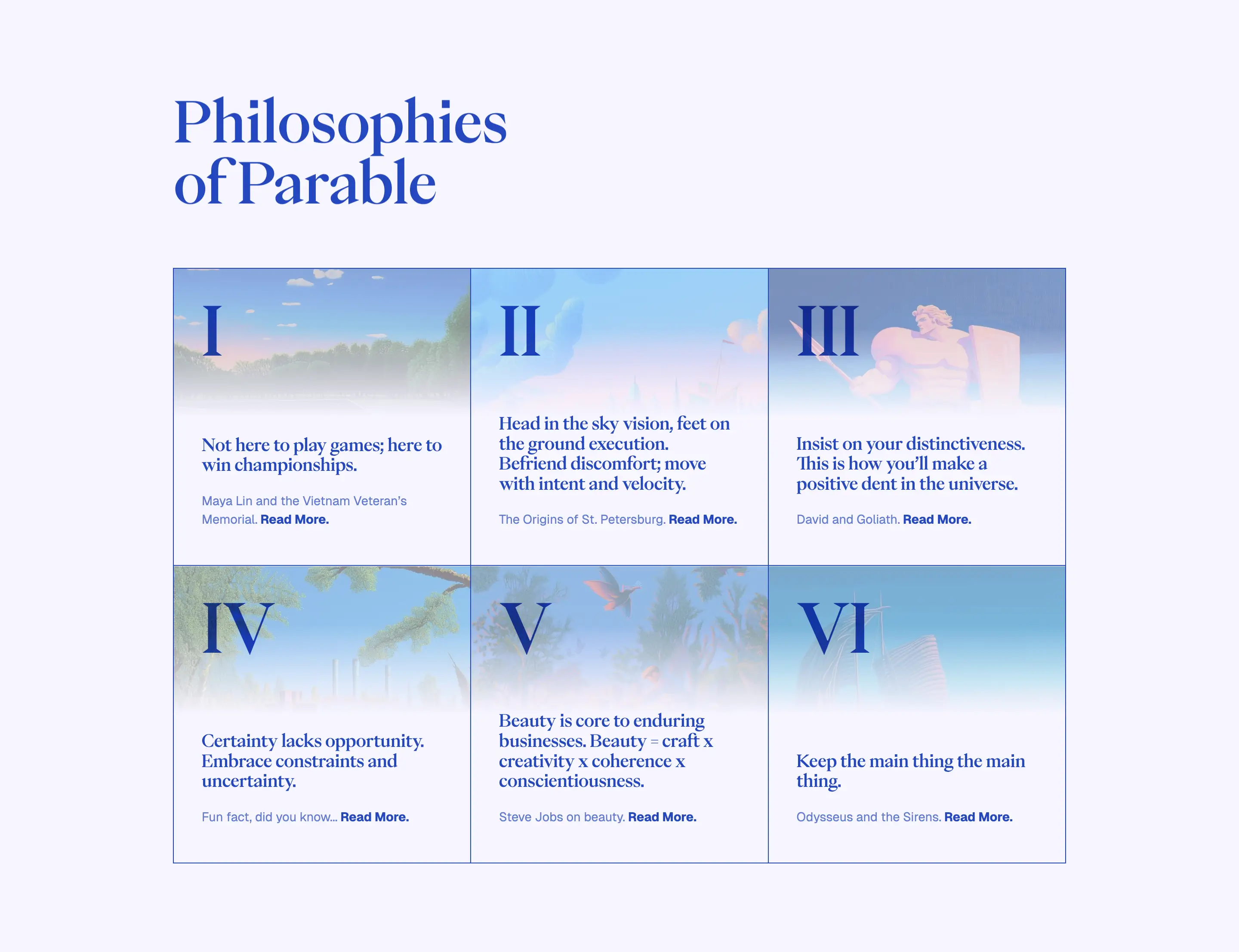 Parable Philosophy Feature Grid Design