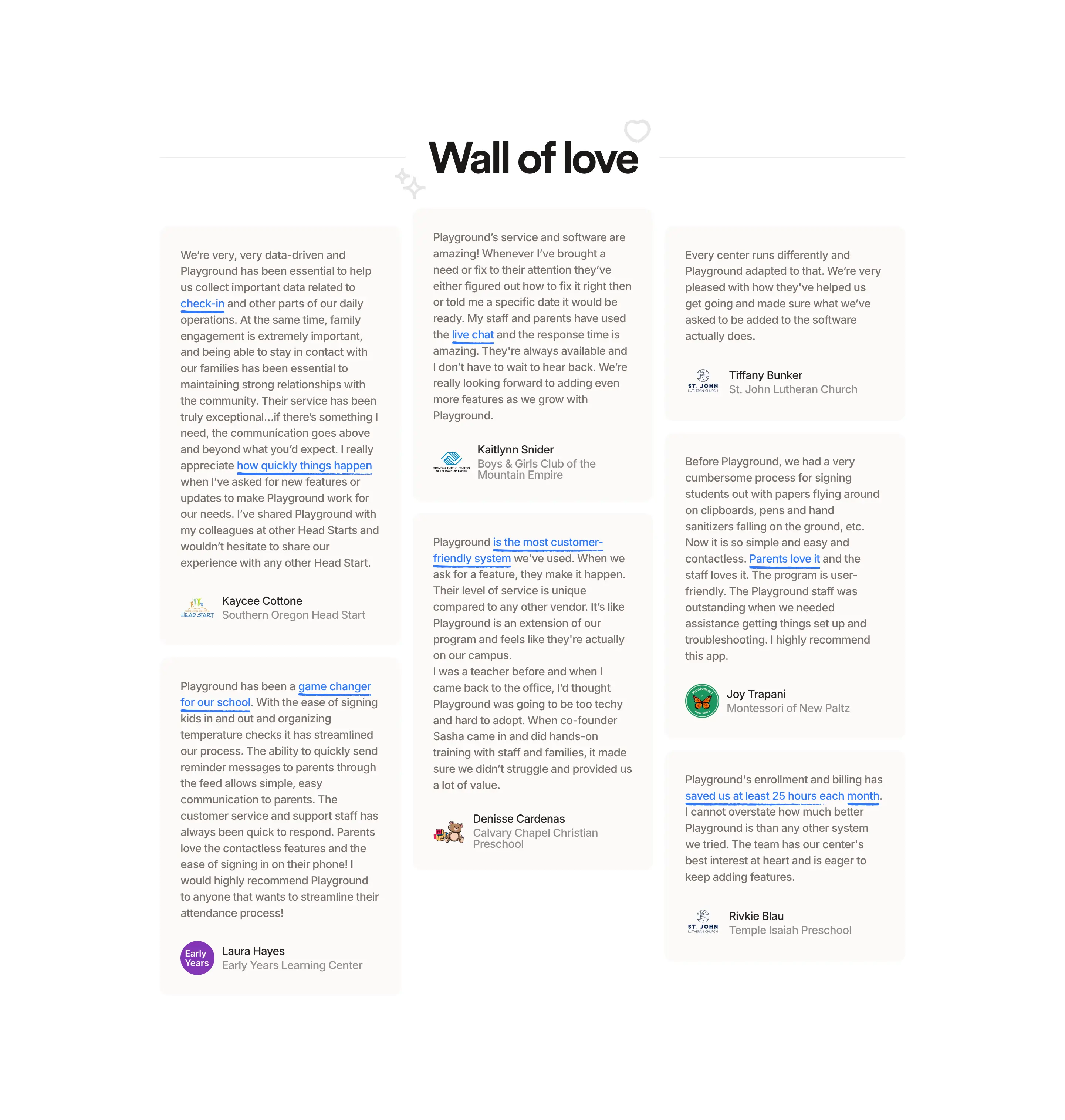 Playground Customer Wall Of Love Design