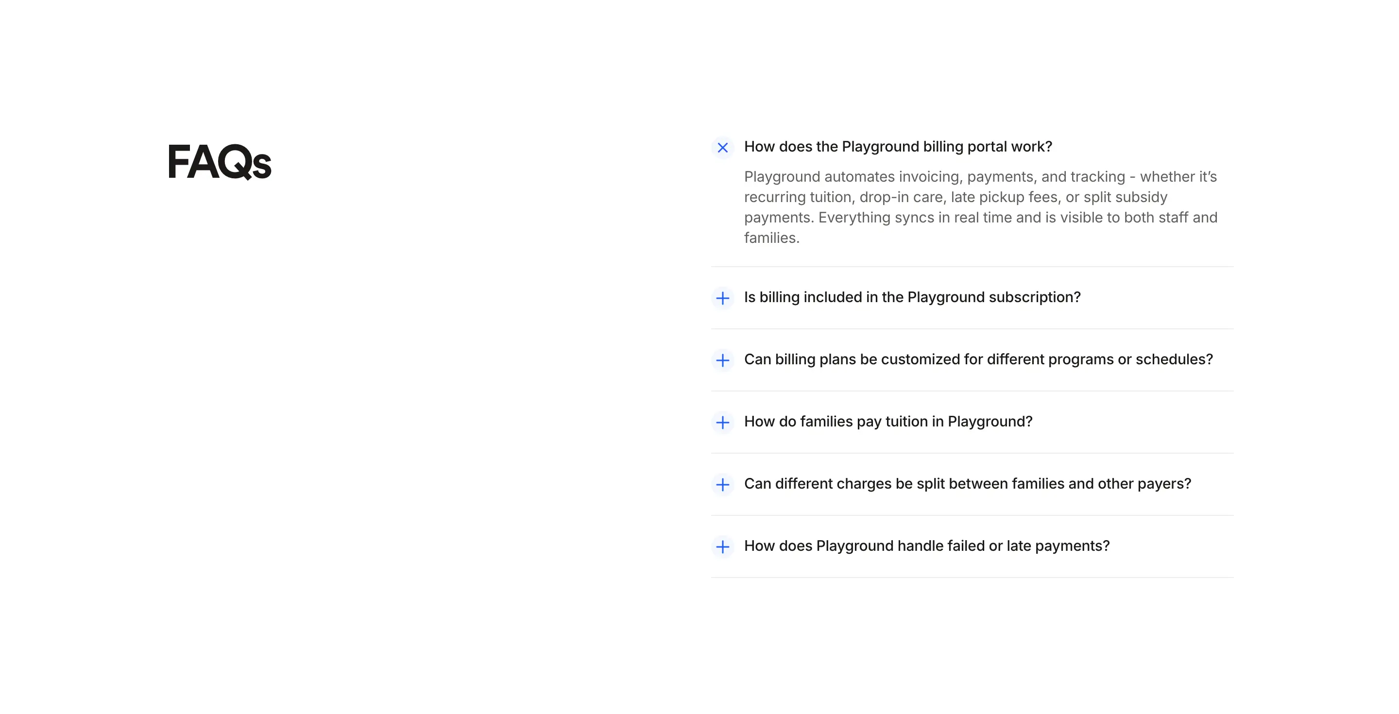 Playground Support Accordion FAQ Design