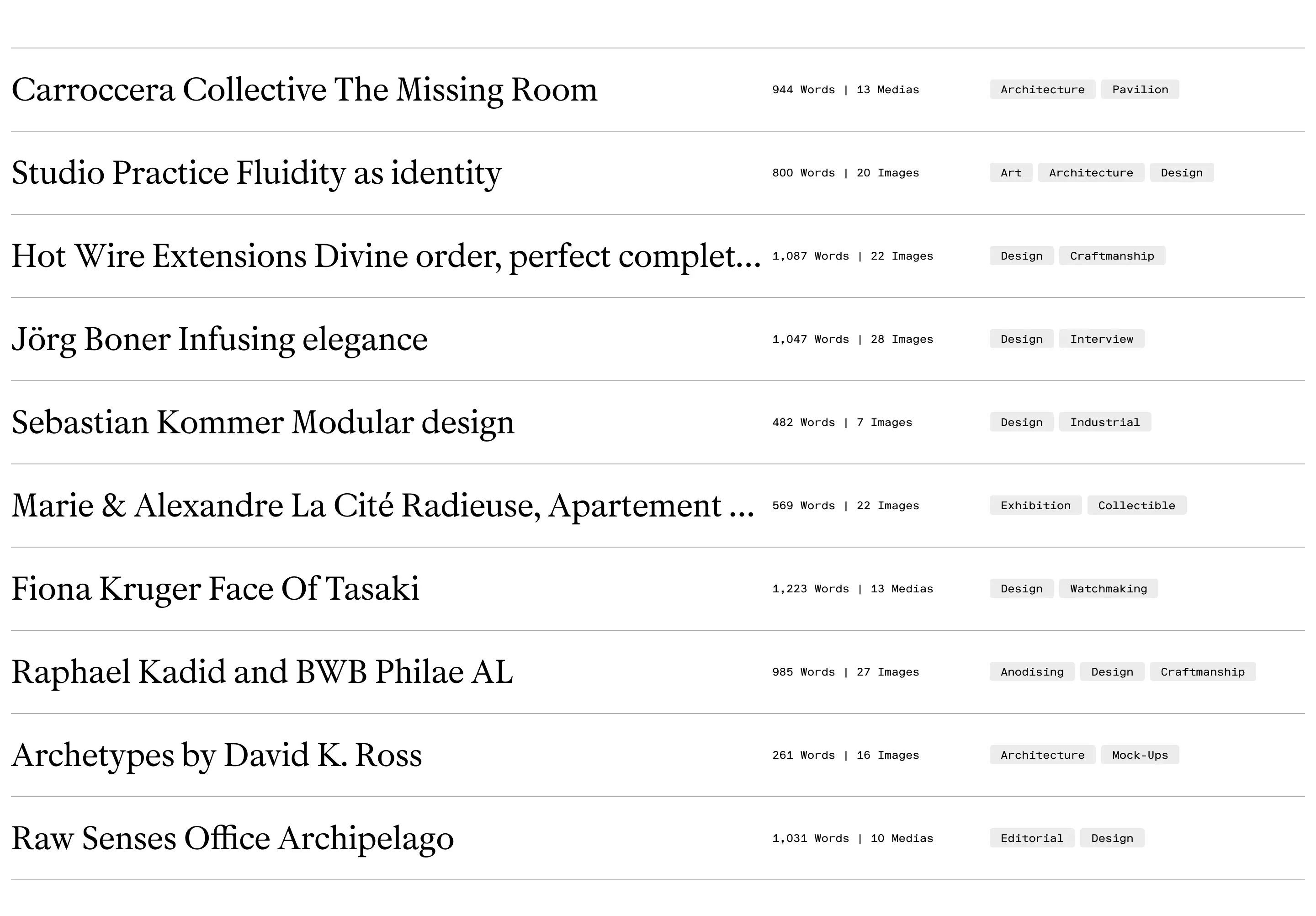 Profiler Article List Items Design