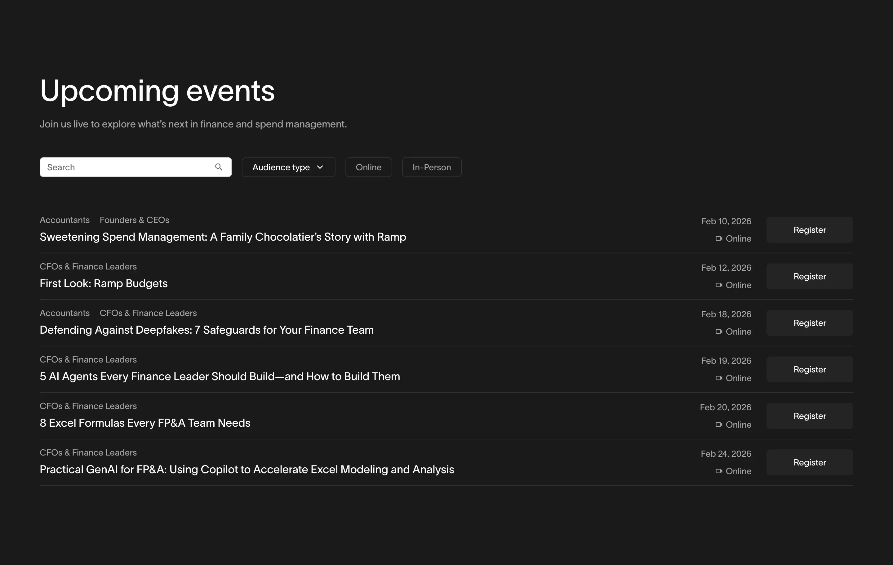 Ramp Upcoming Event List Design