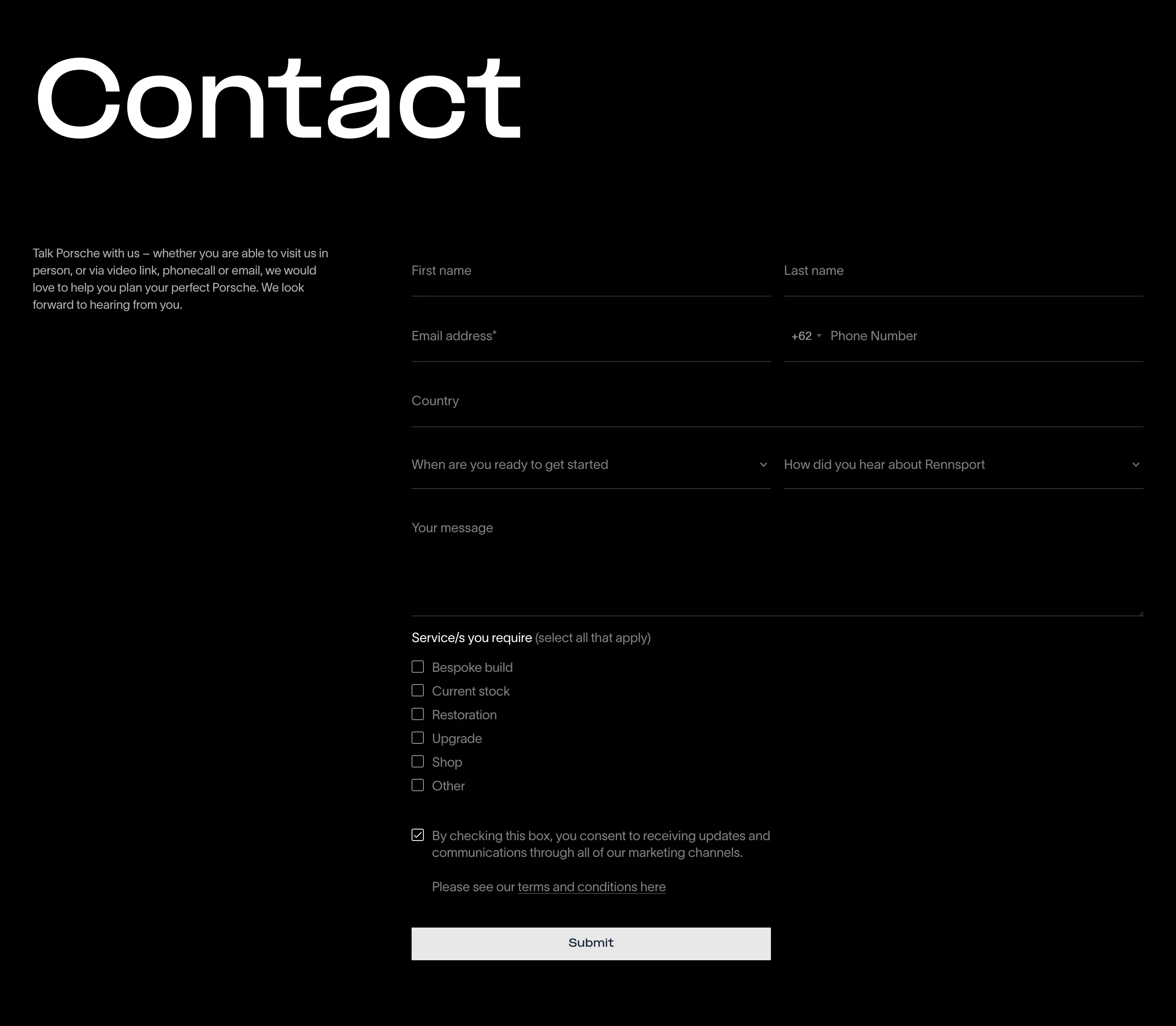 Rennsport Inquiry Form Design