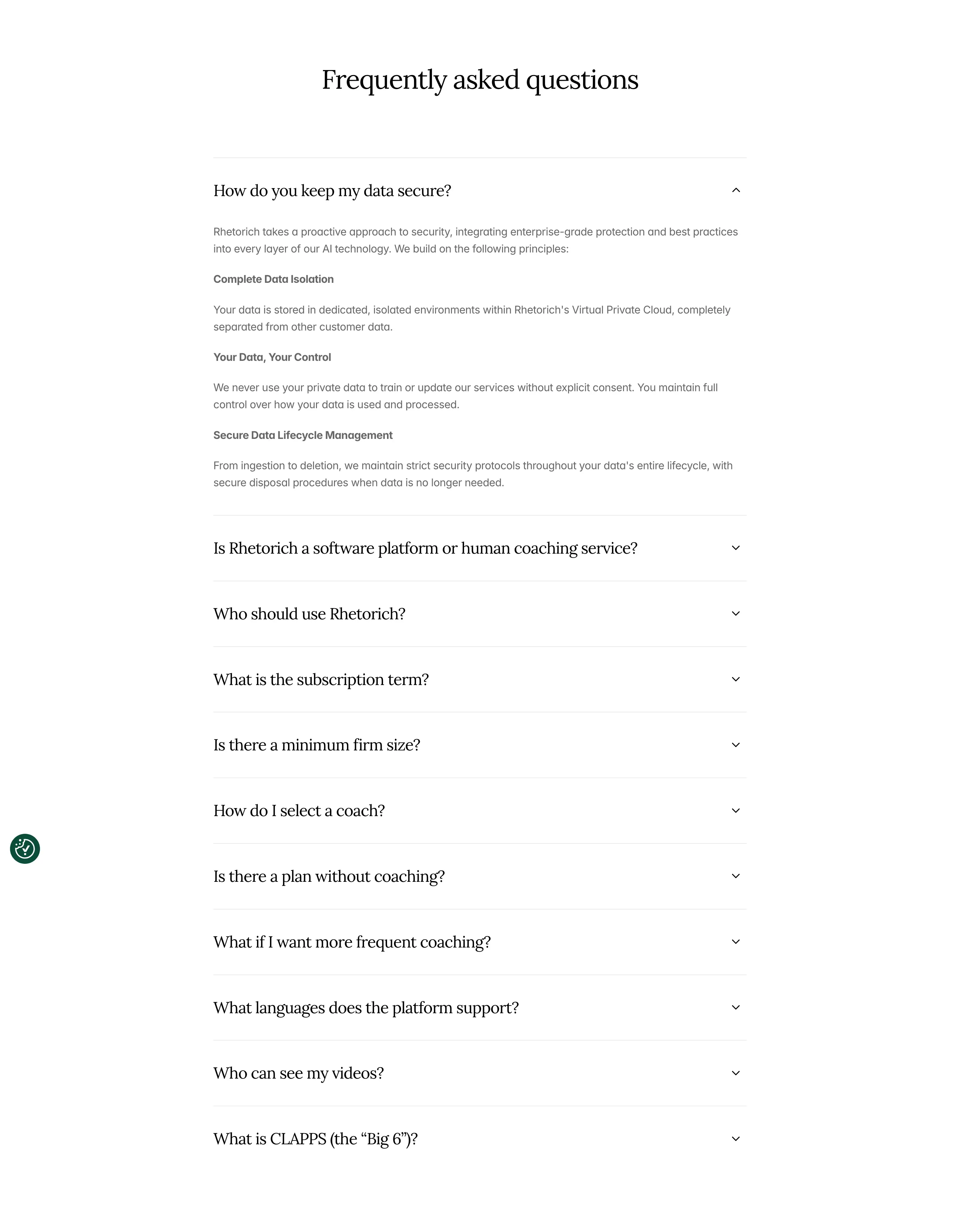 Rhetorich Common Questions Accordion Design