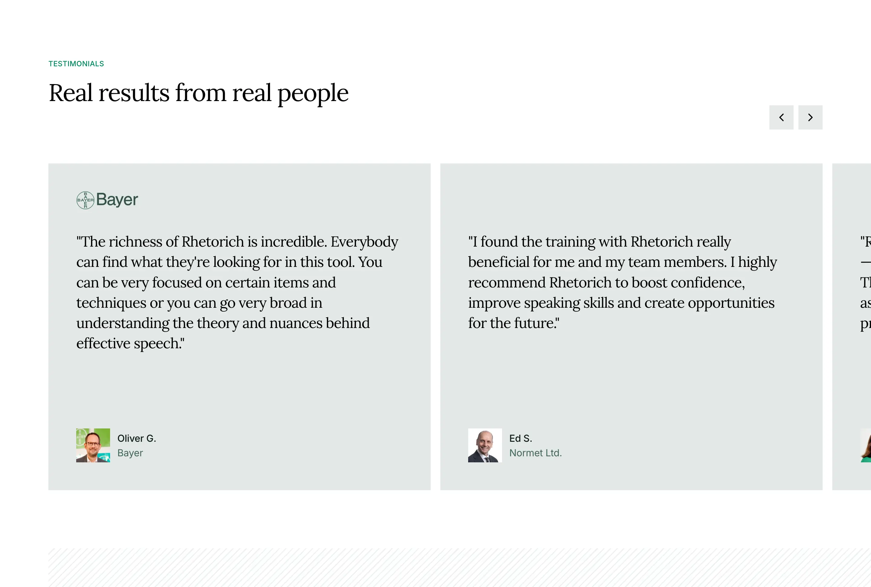 Rhetorich Customer Testimonial Grid Design