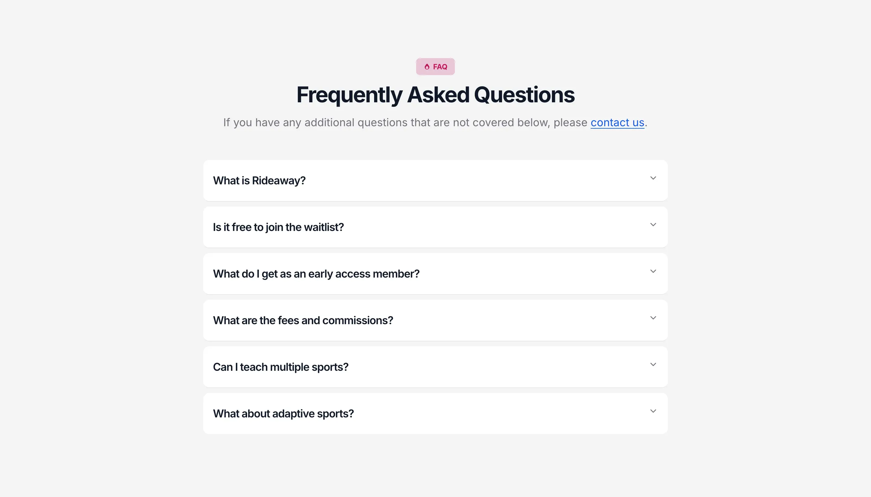 Rideaway Support FAQ Design