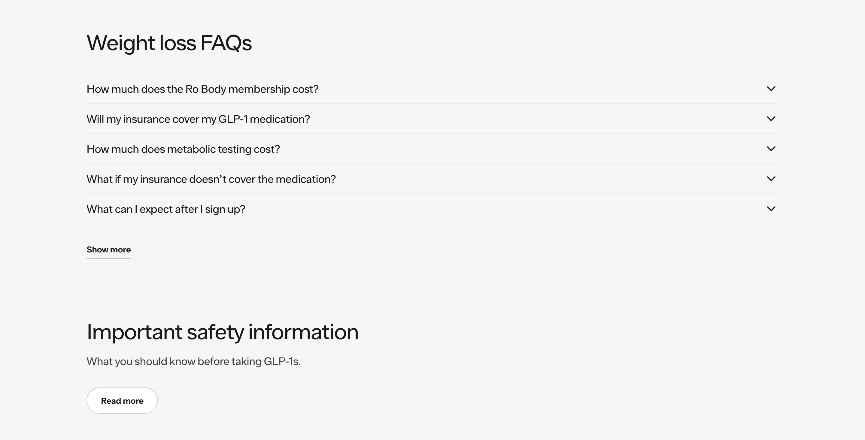 Ro Weight Loss Accordion FAQ Design