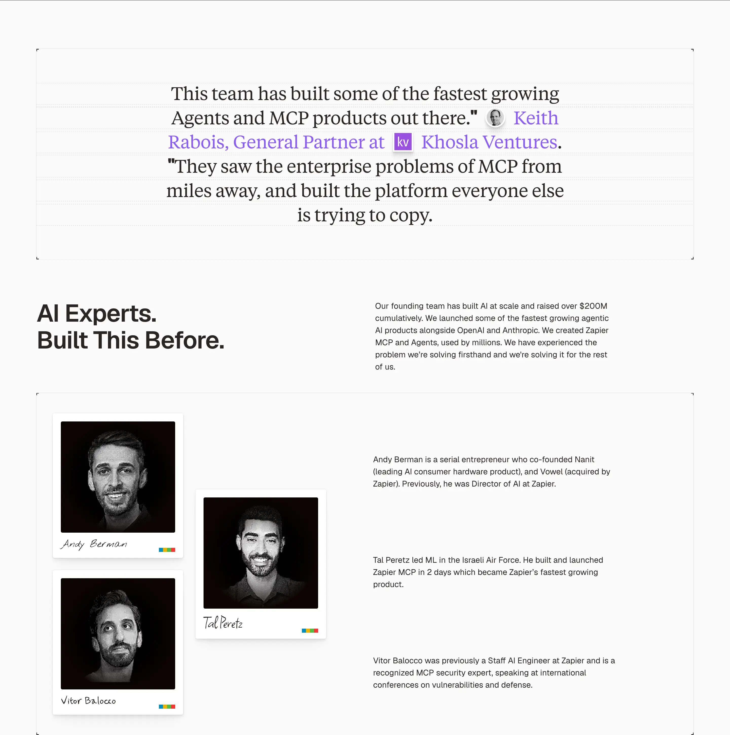 Runlayer Founding Team Profile Display Design