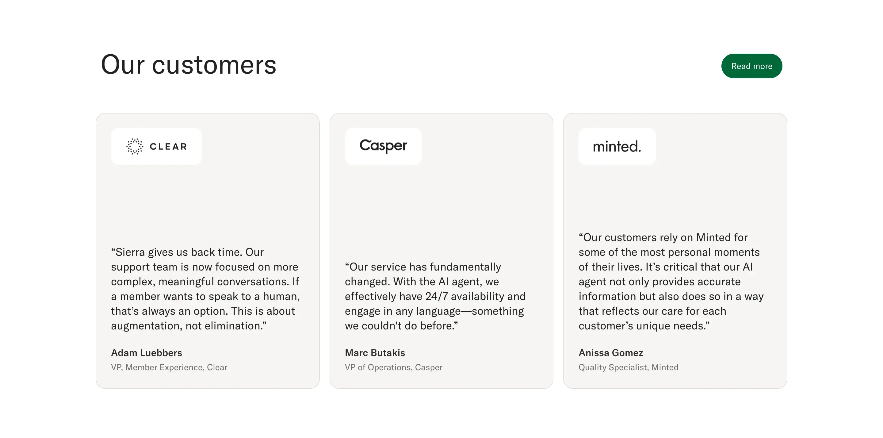 Sierra Customer Testimonial Section Design