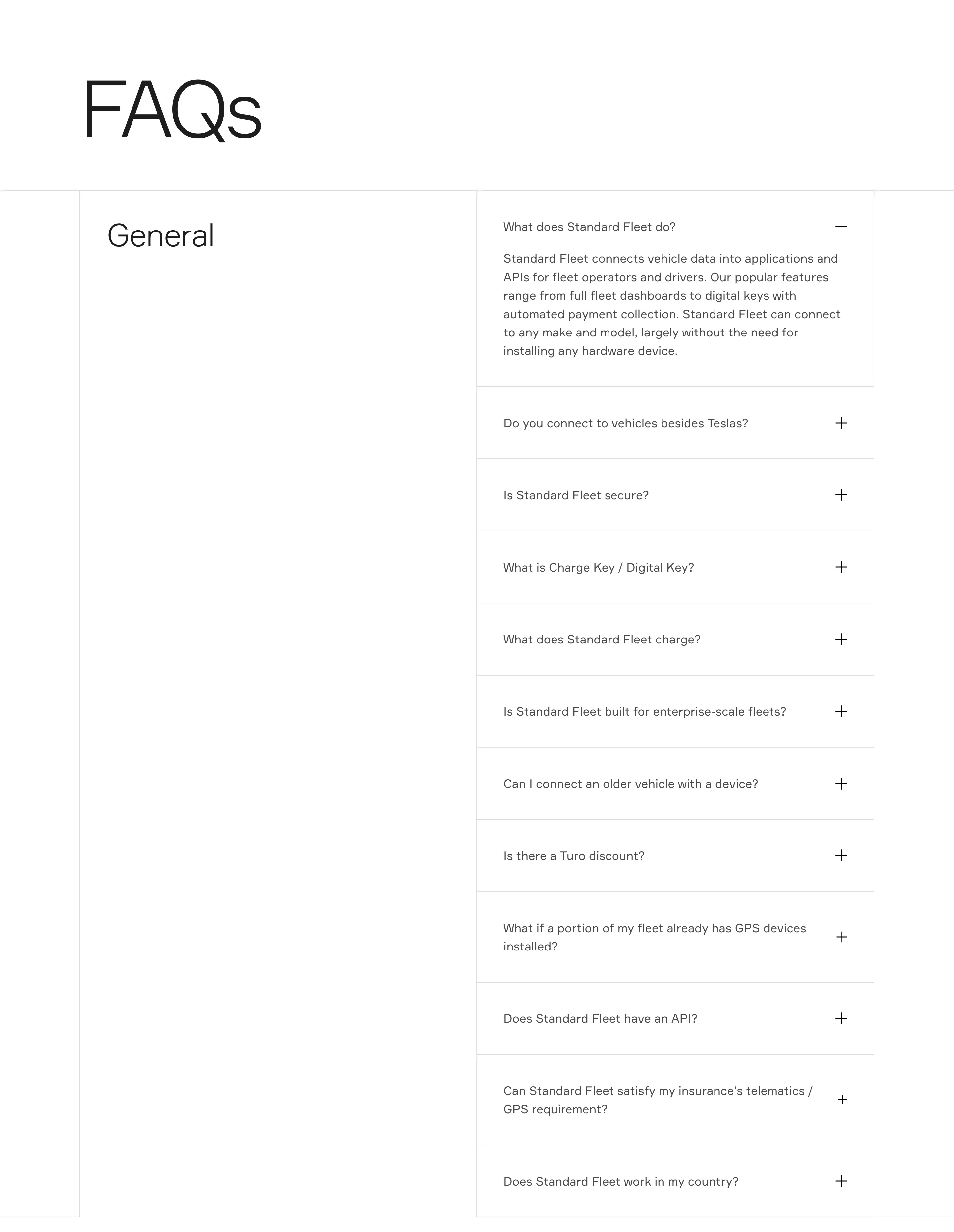 Standard Fleet General Accordion FAQ Design