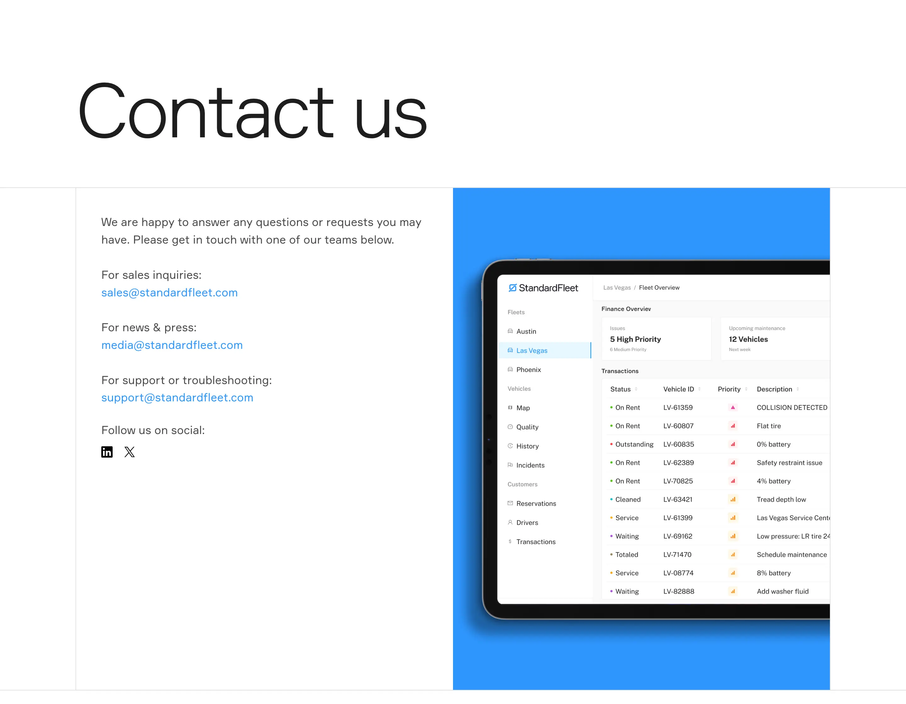 Standard Fleet Inquiries Contact Design