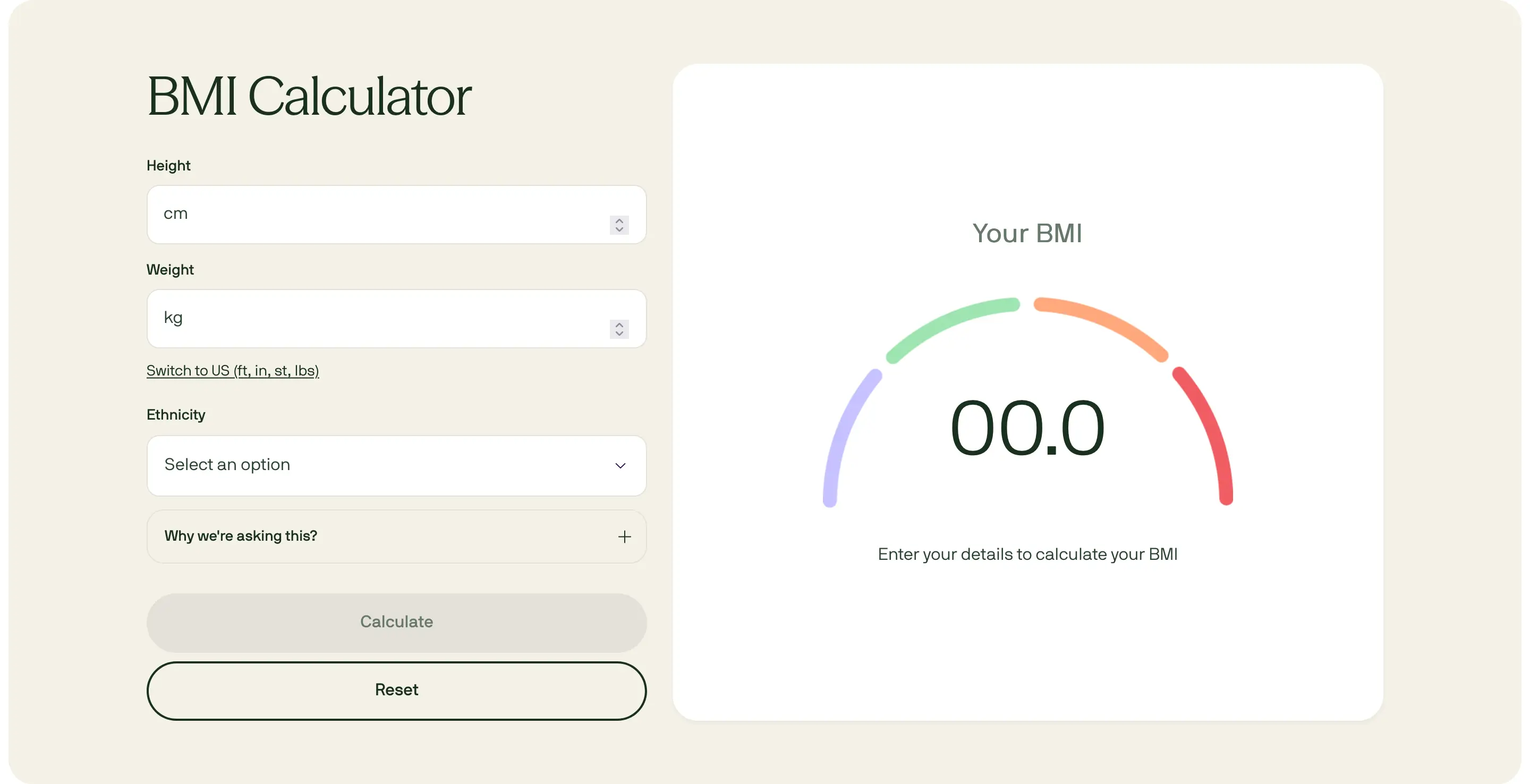 Voy Health Calculator Design