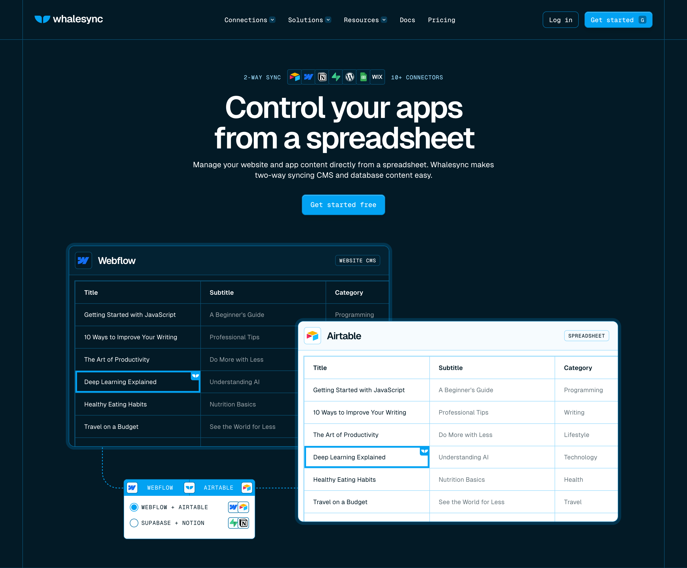 Whalesync Website Navigation Navbar Design